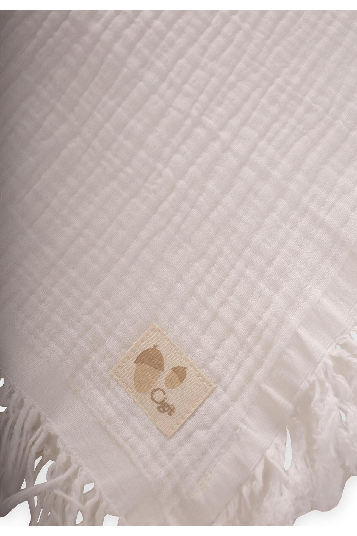 Cigit Dört Kat Püsküllü Battaniye 80X120 Cm Ekru fotoğrafı 3 (önizleme)