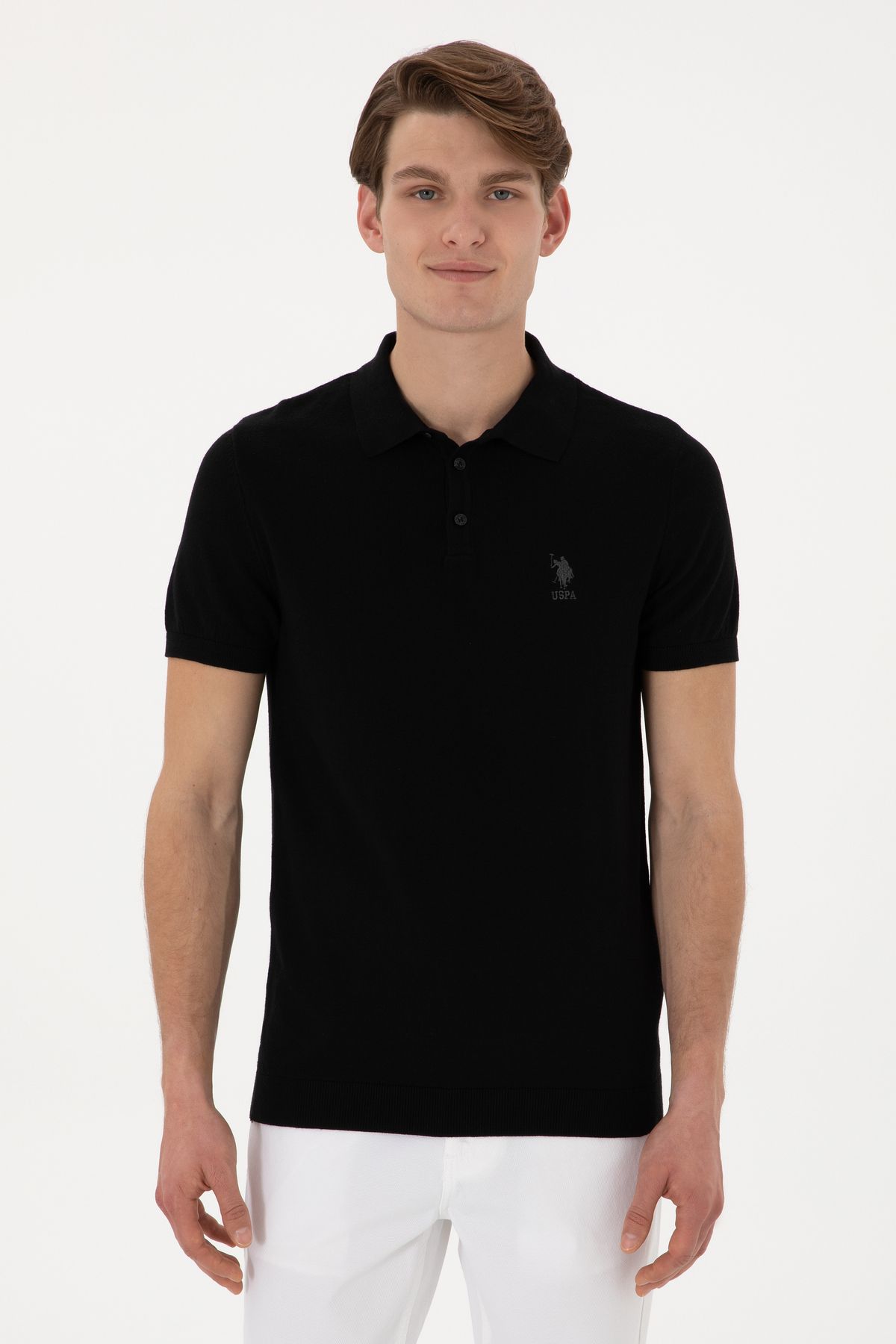 تی شرت مردانه اسلیم یقه پولو مشکی 50299359-vr046 U.S. Polo Assn.