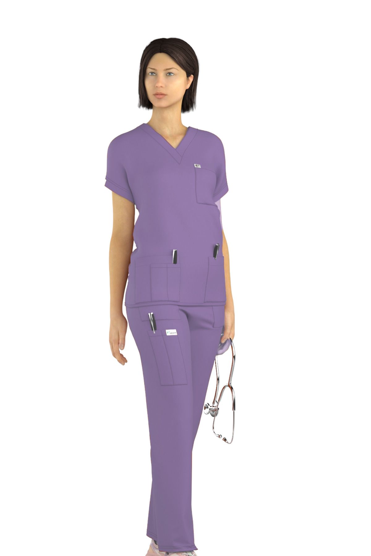 Myscrubs Doktor Hemşire Scrubs Mor Forma Takım