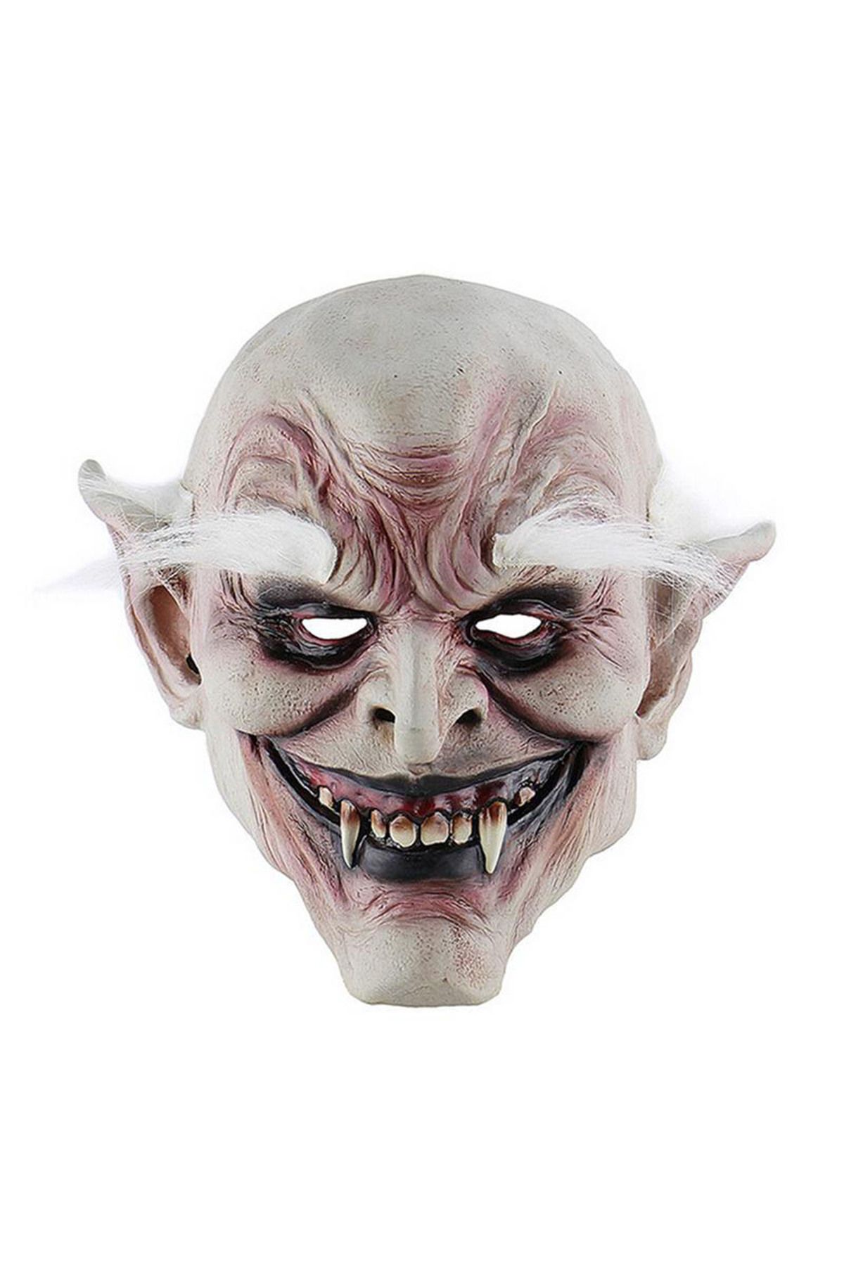 TYYLİ Korku Zombi Maskesi Beyaz Saçlı Kaşlı Lateks Vampir Maskesi Et Maske