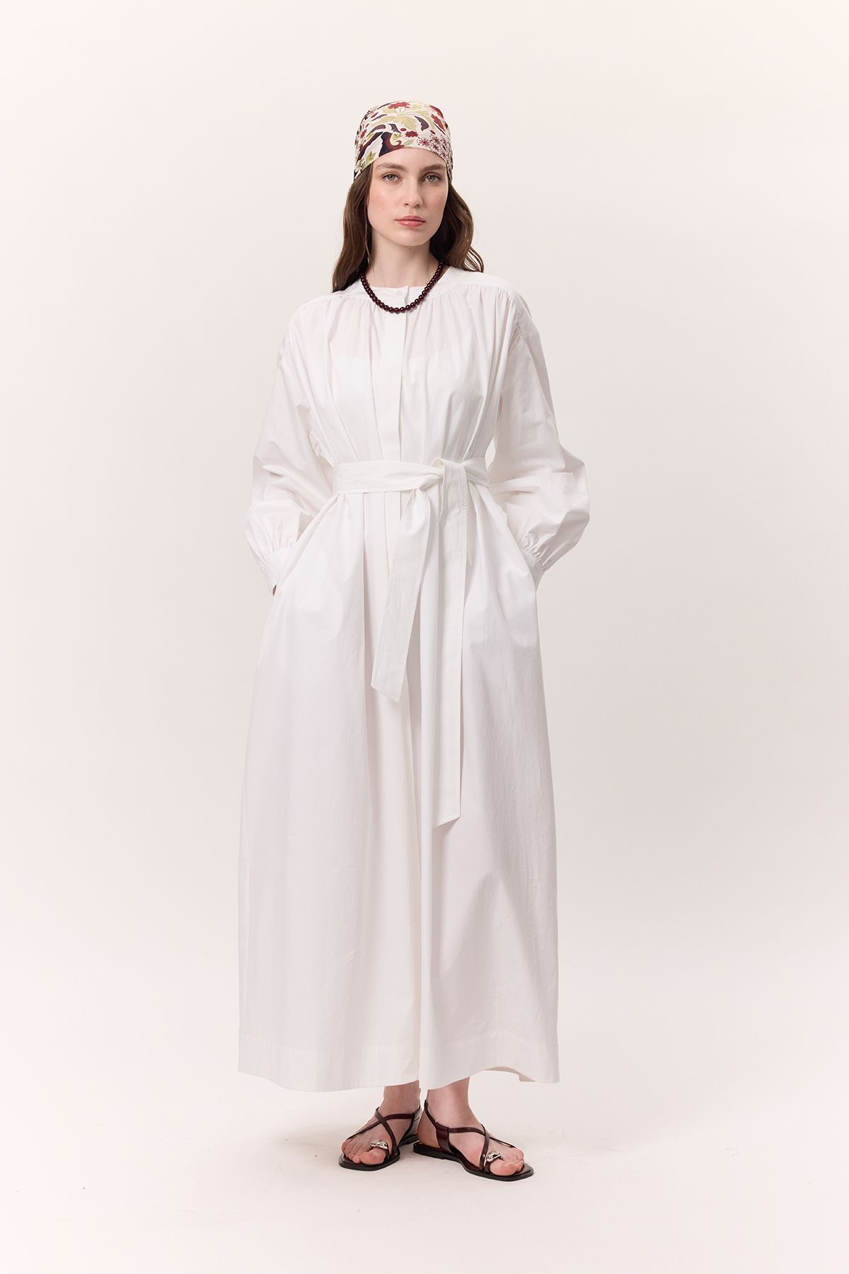 Manuka-Wide Shirt and Dress Ecru with Gather Detail 4
