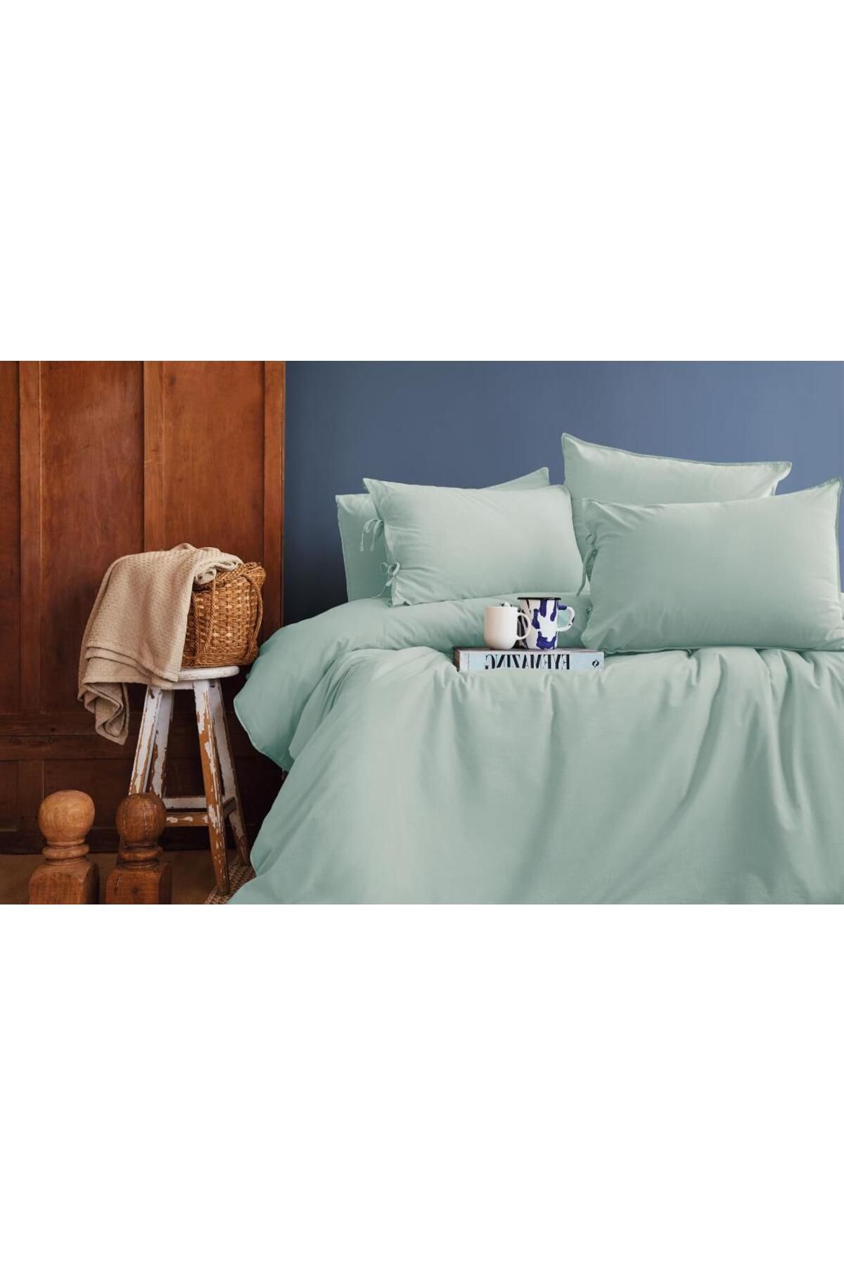 کاور لحاف دو نفره سفید سرویس روتختی Savanna Mint 100 ٪ Cotton Poplin Dound Bed Set İssimo Home