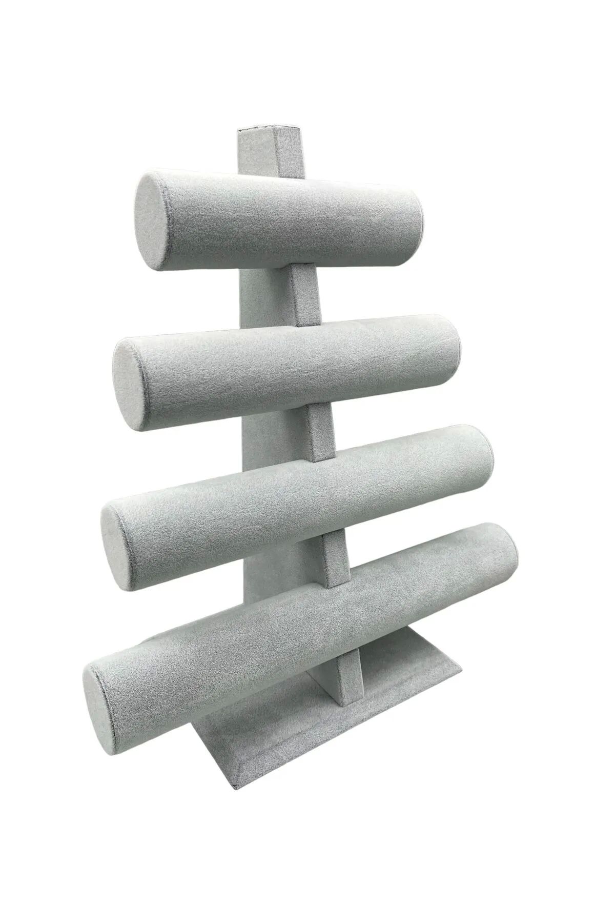 MeGass Dekor Süet Kumaş Gri Renk Dört Kademeli 38/34 Cm Bileklik-saat Sergileme Standı