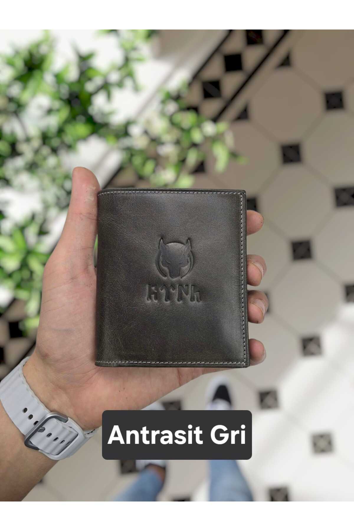 VISSO 114 Personalized Double Coin Multi-card Compartment Leather Wallet Gray Leather Purse Skin -TURKISH LOGO