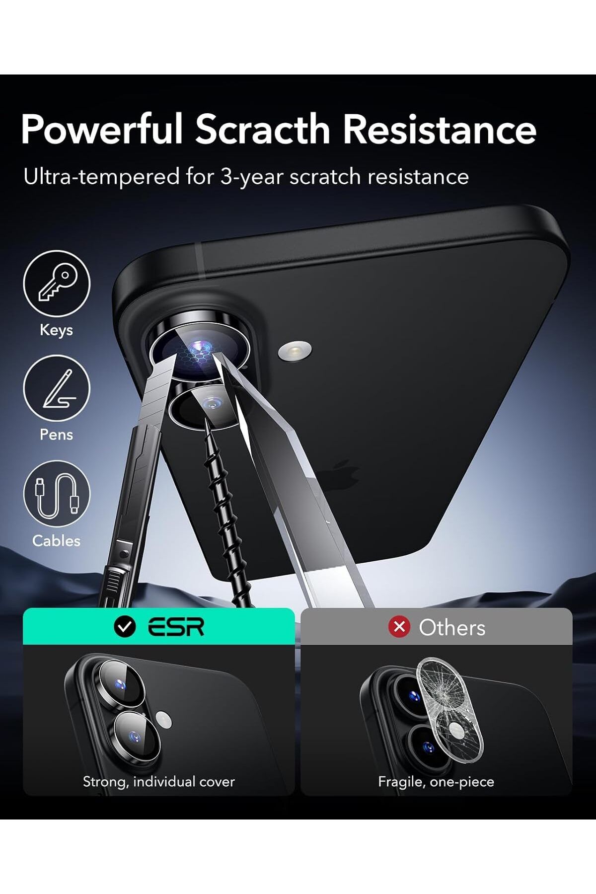 AWH-2 Pack Camera Lens Protector for iPhone 16/16 Plus, Scratch-Resistant Armorite HD Glass (Black) 7