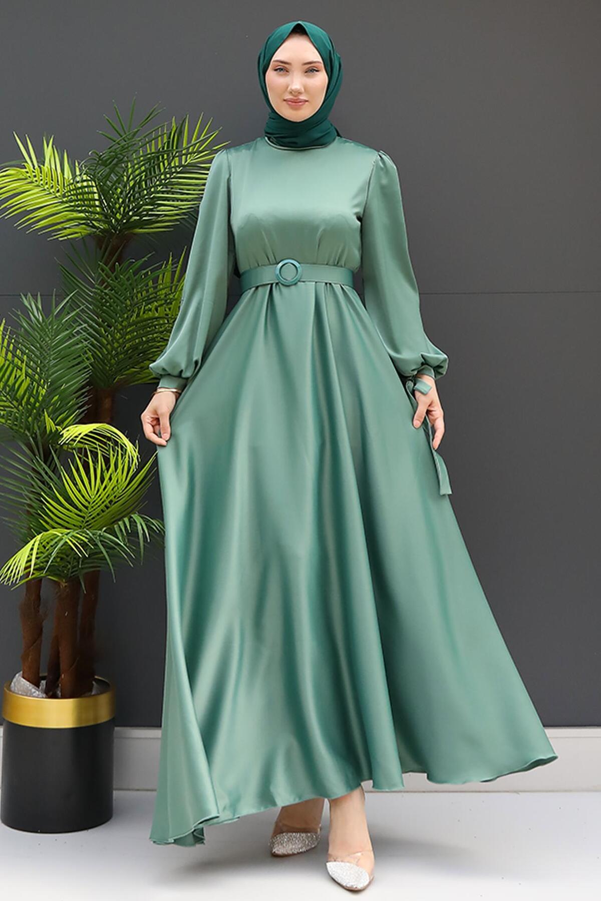 Satin Belted Dress Mint