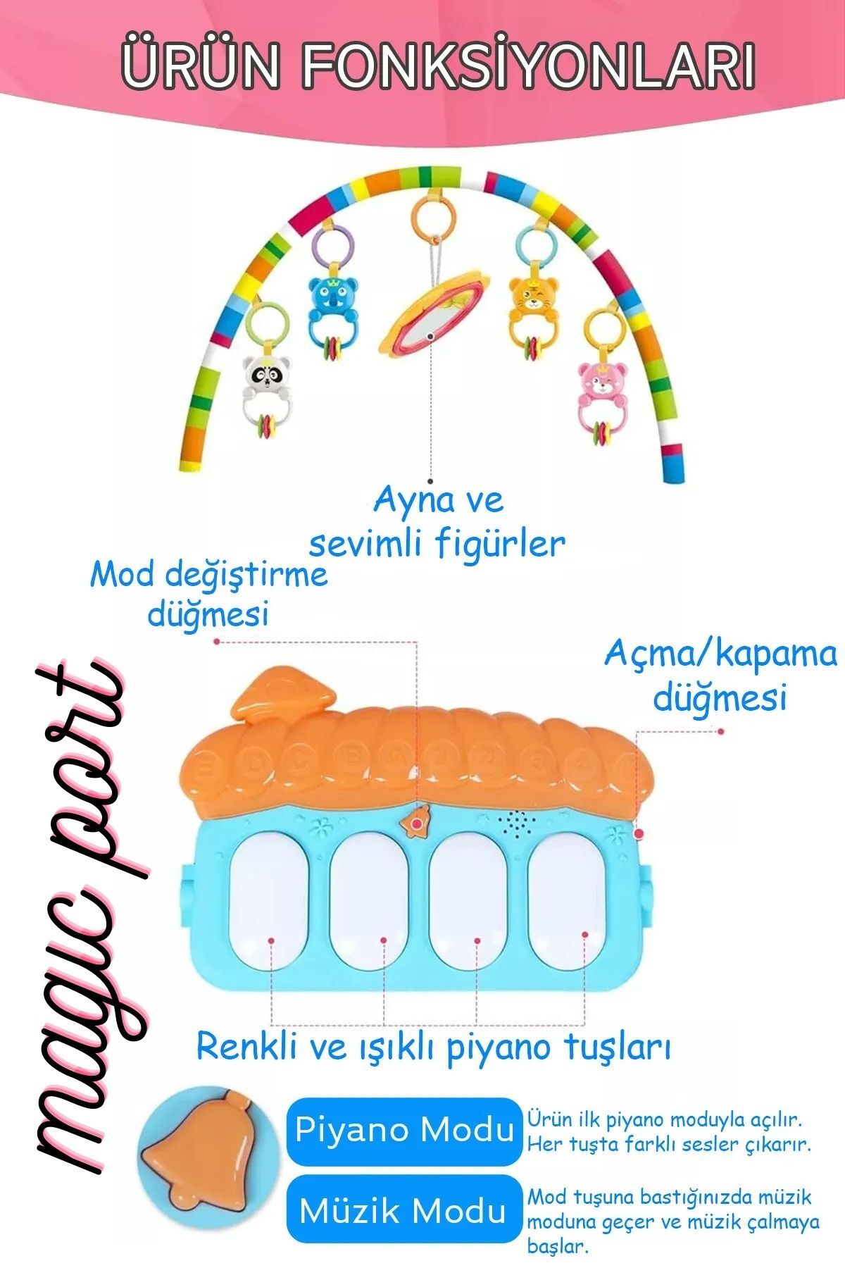 melektoys Magıc Port Sevimli Piyanolu Sesli Işıklı Aynalı Oyun Halısı Yer Minderi 3 In 1 Yenilenen Tasarım fotoğrafı 6 (önizleme)
