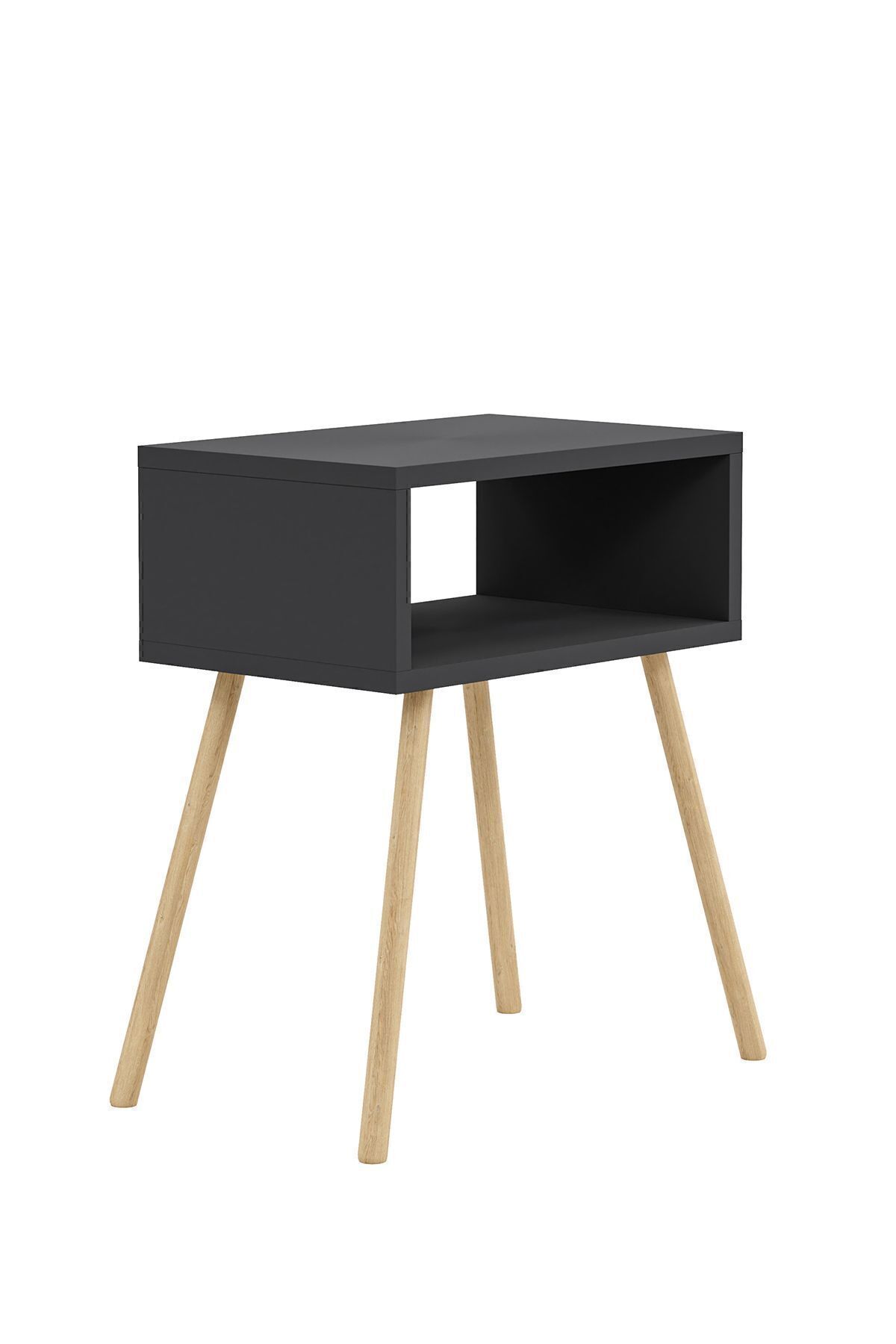 interGO-Nightstand With Wooden Legs, Simple - Gray 6