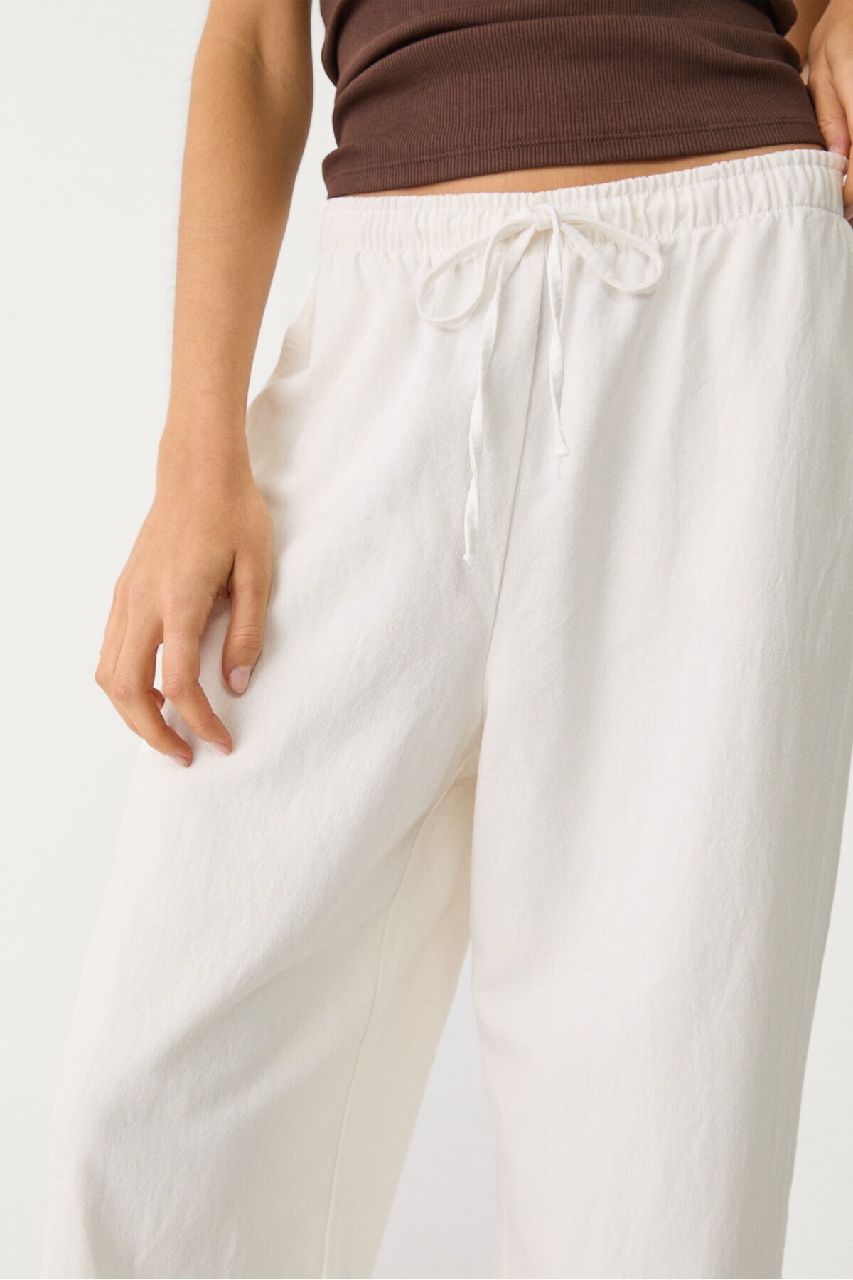 Stradivarius  Keten Karışımlı Bol Kesim Pantolon - Görsel 3