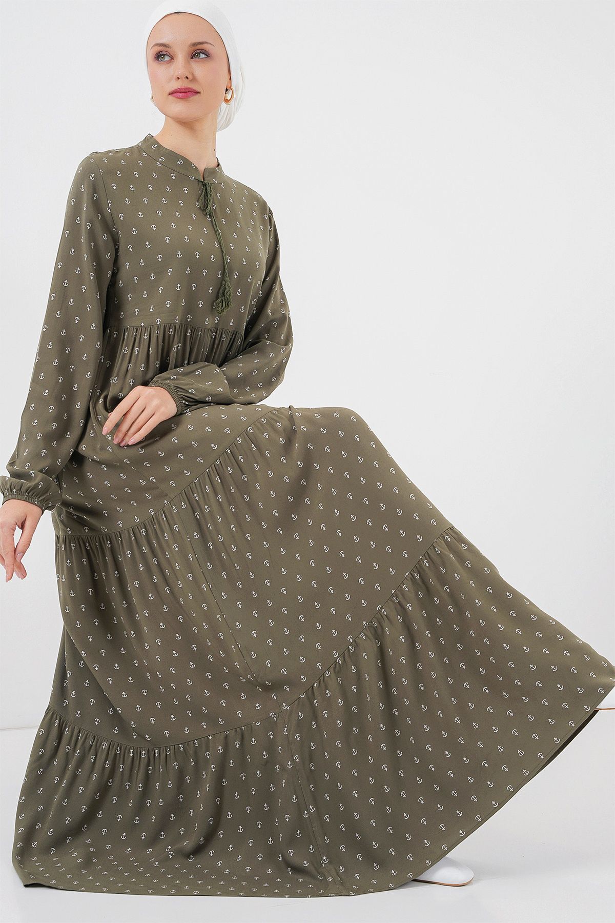Bigdart-Φόρεμα Hijab με κορδόνια 1627 - Χακί 2