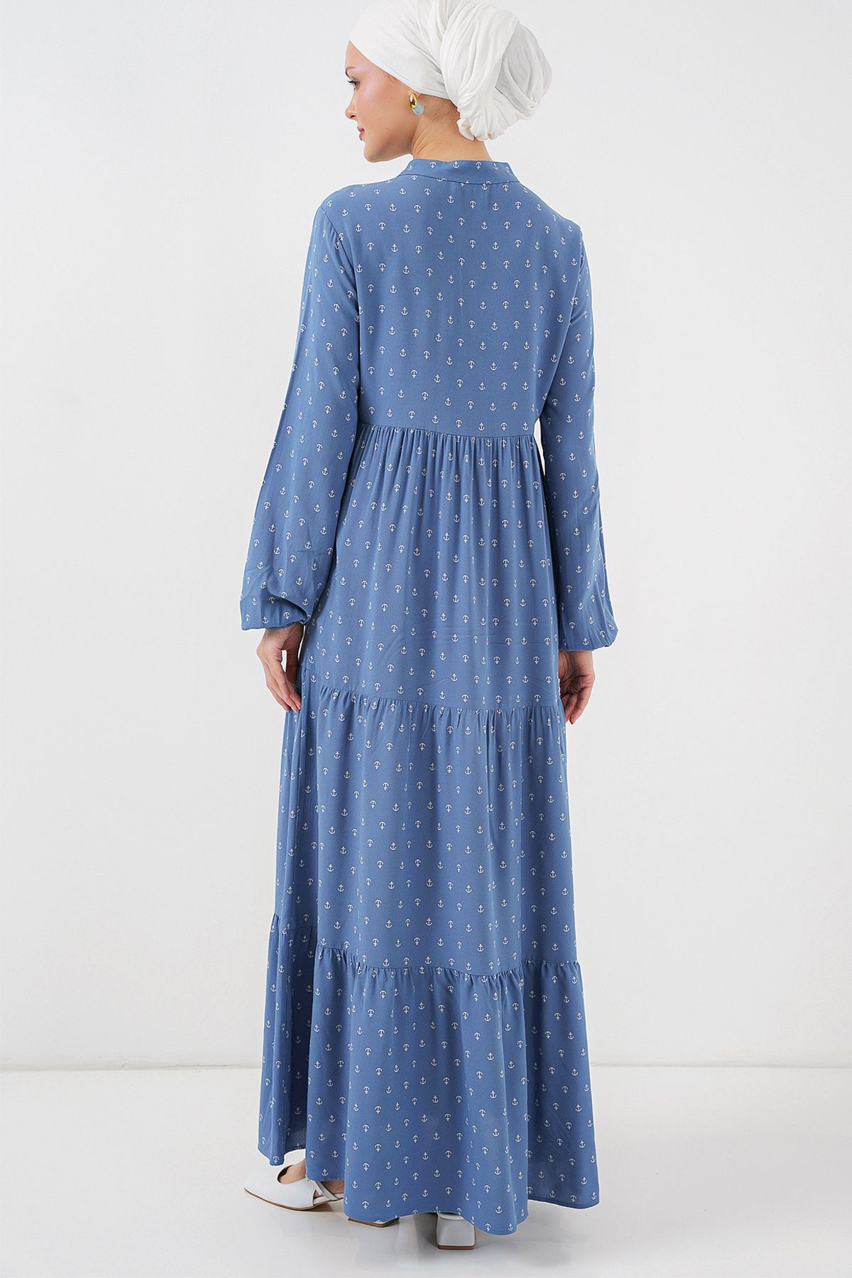 Bigdart-1627 Rochie Hijab cu șireturi - Albastru 6
