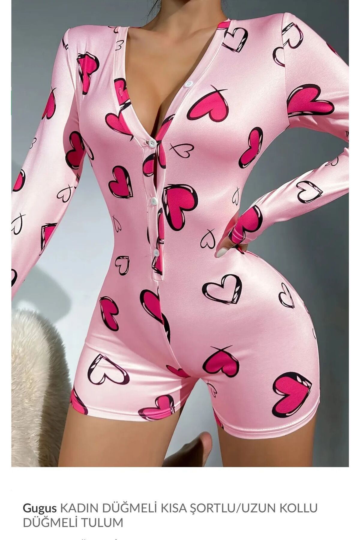 winmoda DESENLİ VE DÜĞMELİ GECELİK TULUM / EV GİYİM PİJAMA RAHAT KULLANIM UZUN KOL TULUM