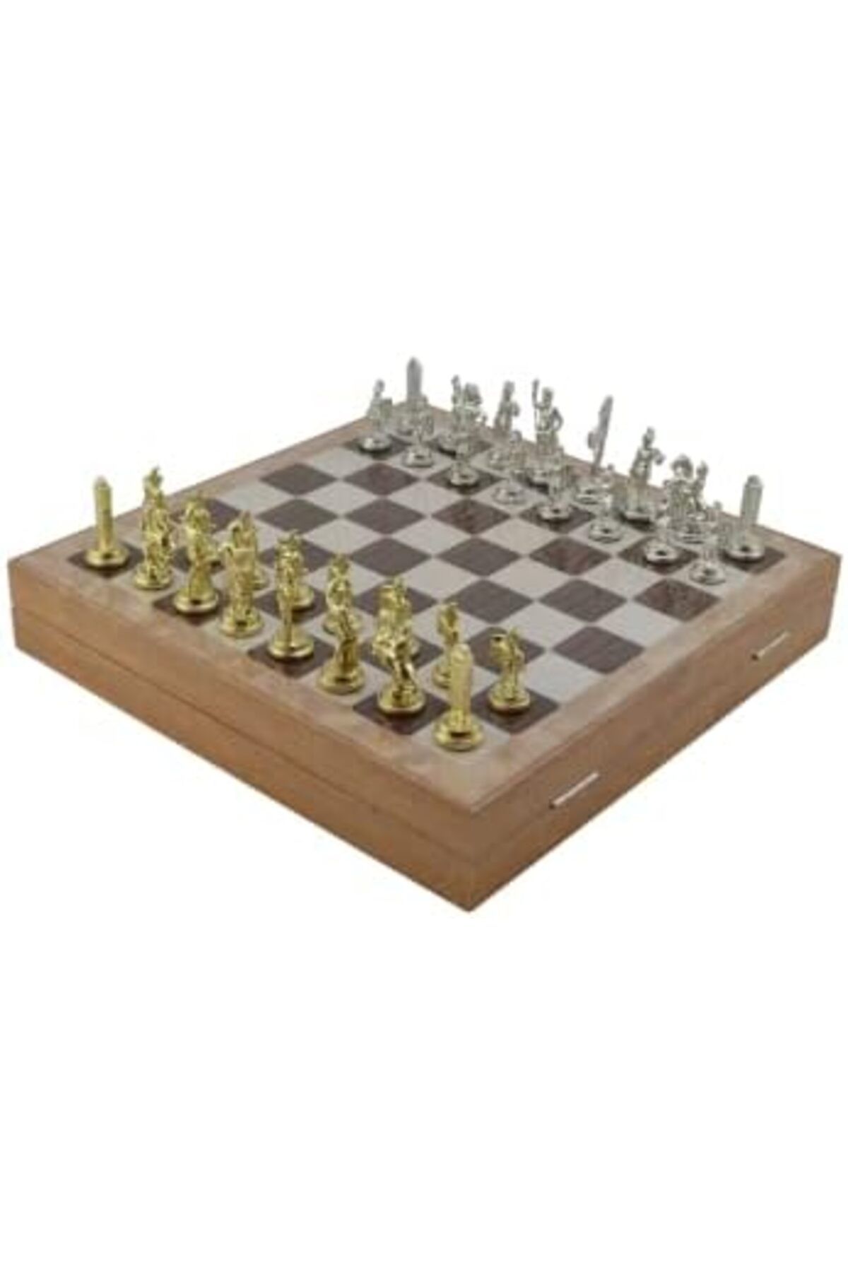 MCreative-Medium-Sized Metal Greek Chess Set with Bright and Rustic Patterned Mdf Board with Storage Box (36X36X6 Cm.) 2