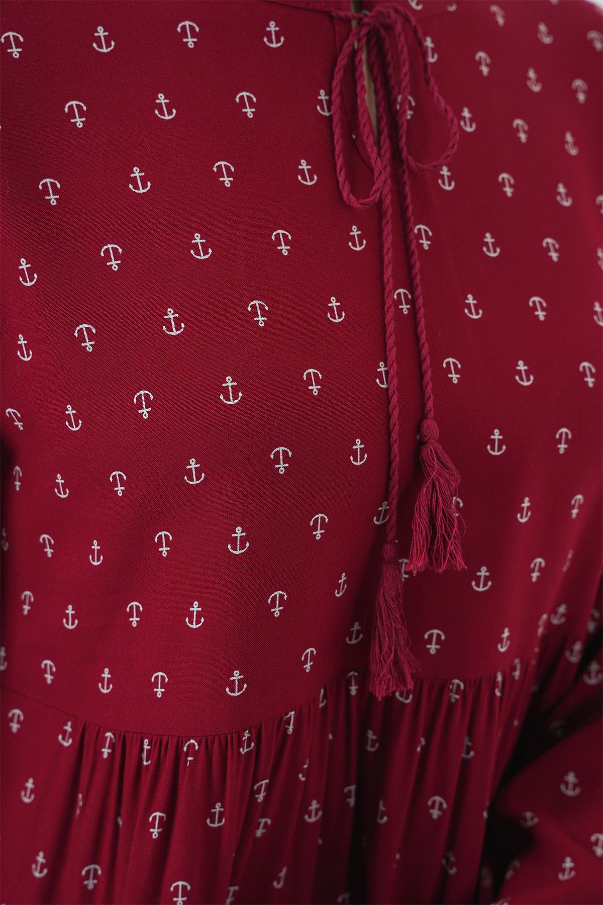 Bigdart-1627 Collar Lace-Up Hijab Dress - Claret Red 5
