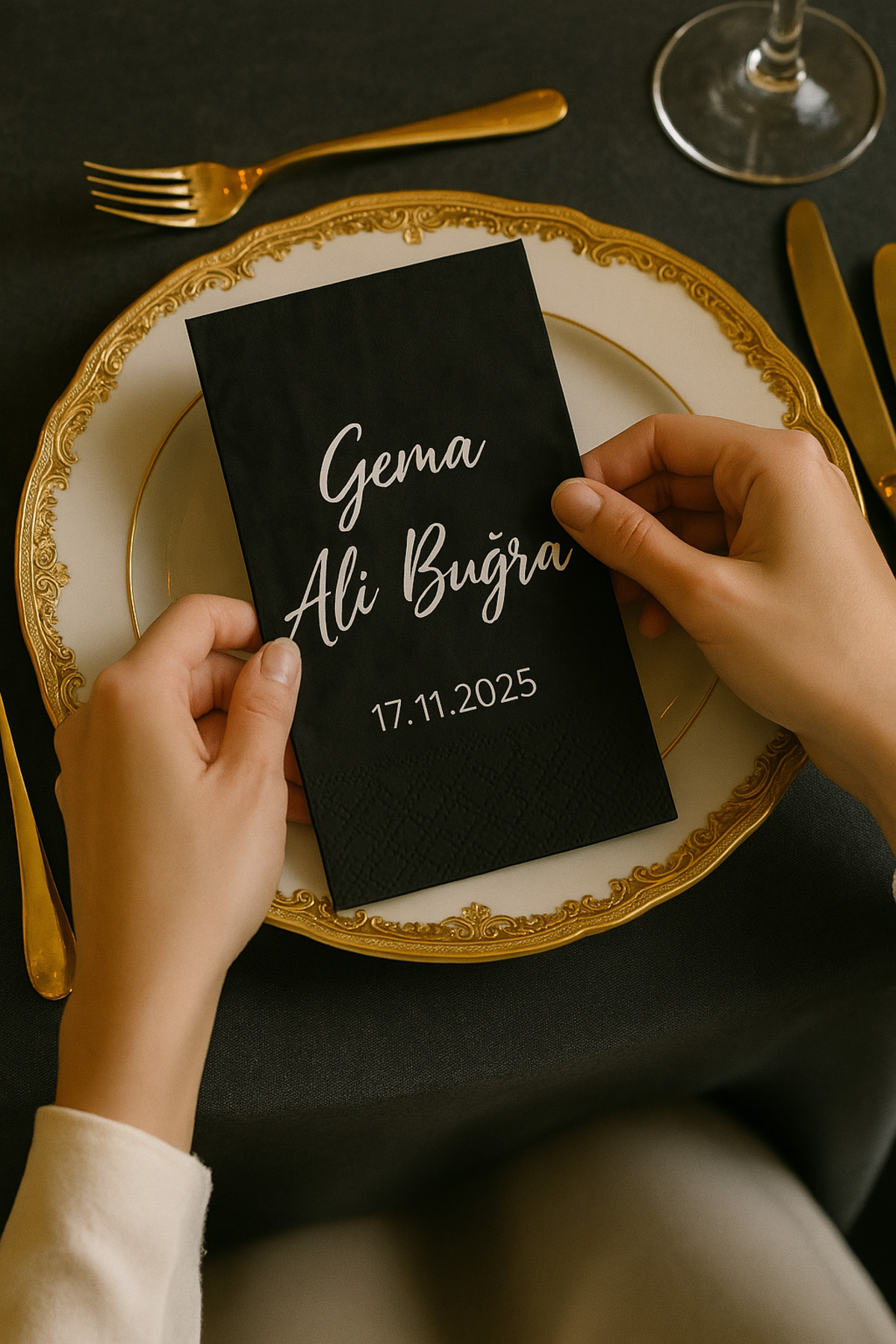 Karter İnovasyon-50 Personalizable Napkins, Promise Decoration, Engagement Ornament, Wedding Napkin 3