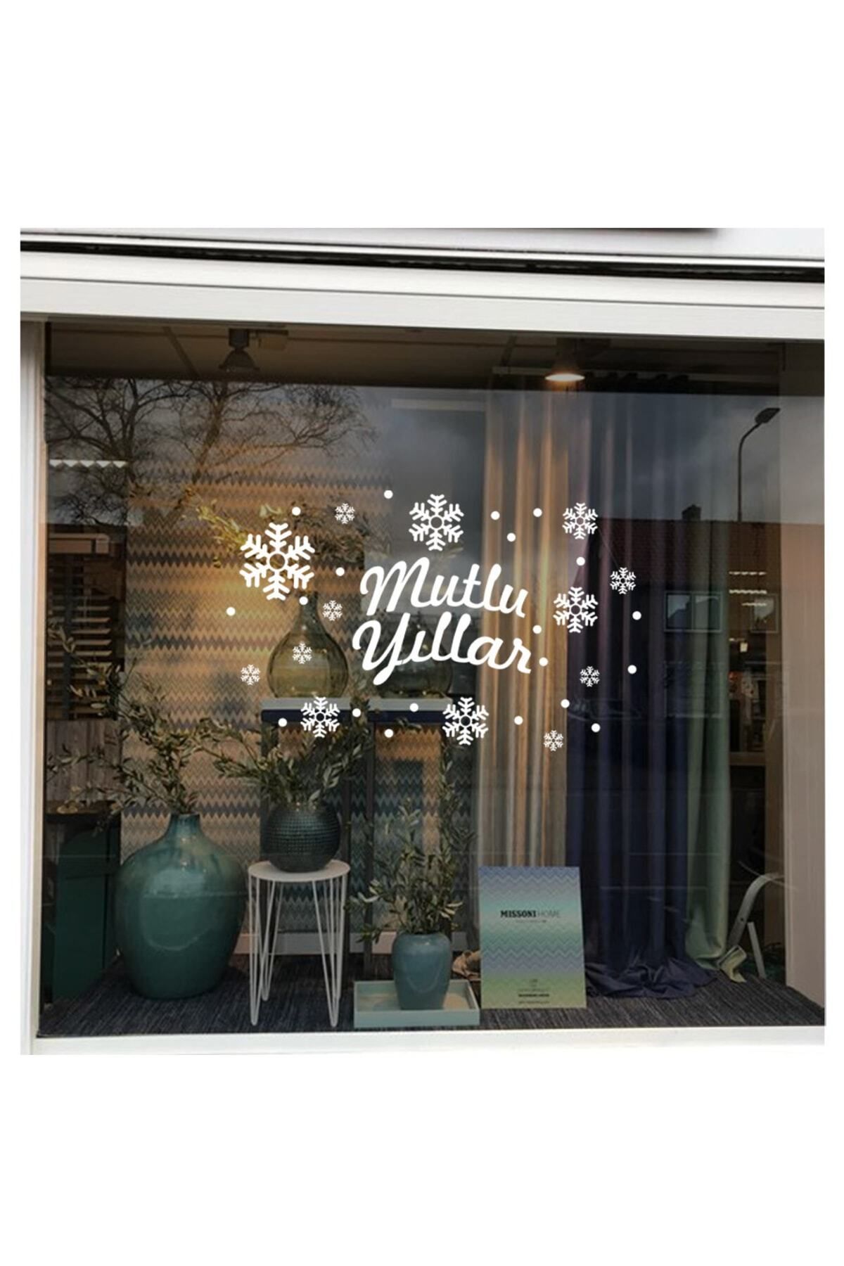 MIGNATIS Decoratiuni De Craciun La Multi Ani Fulgi De Zapada Vitrina Vitrina Din Sticla 76x115 Cm - Alb - One Size