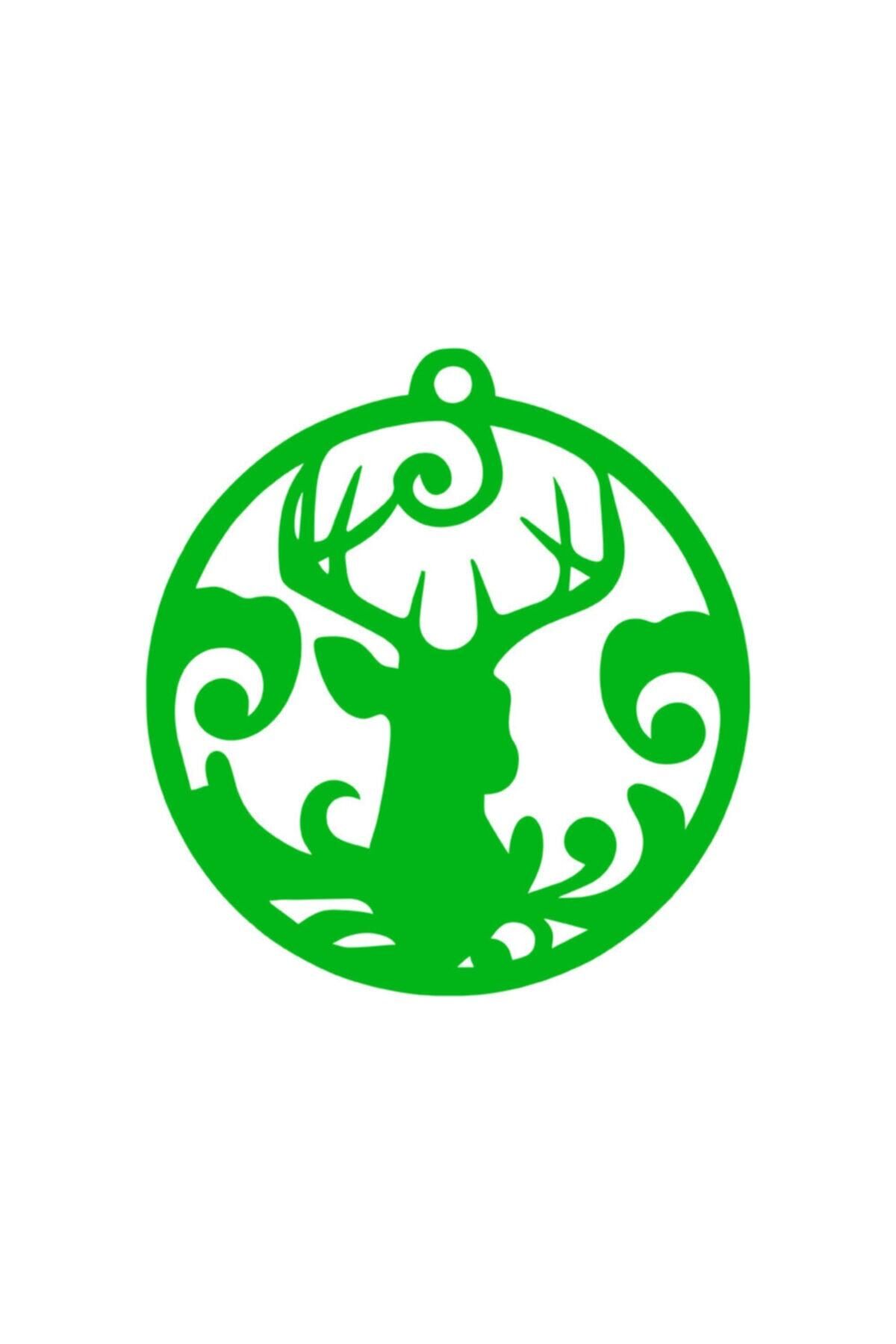 MIGNATIS Decoratiuni De Craciun Verde Cerb In Cilindru Cu Coarne Vitrina Decal Sticla 46x50cm - One Size
