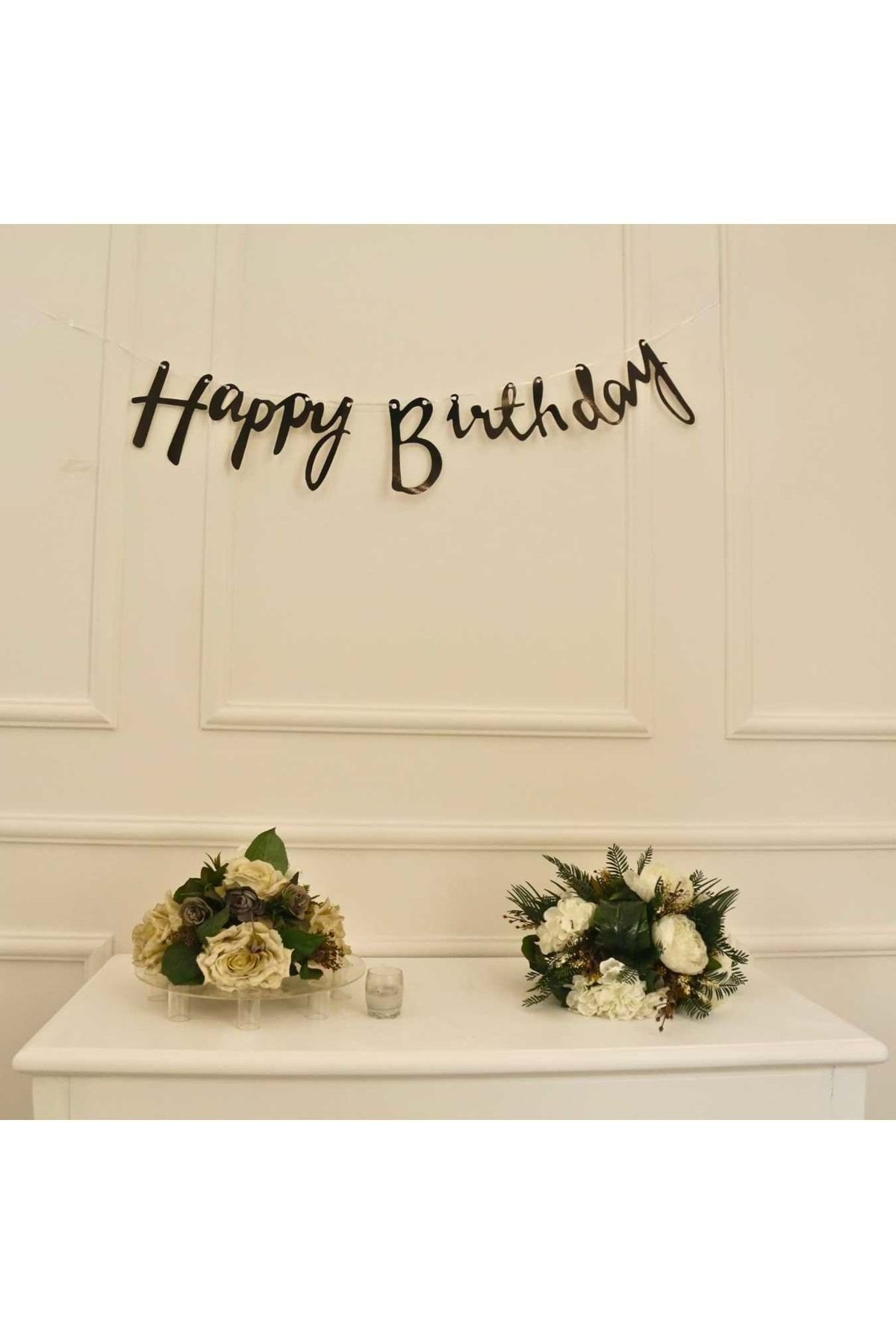 Organizasyon Pazarı Siyah Renkli Happy Birthday El Yazısı Banner