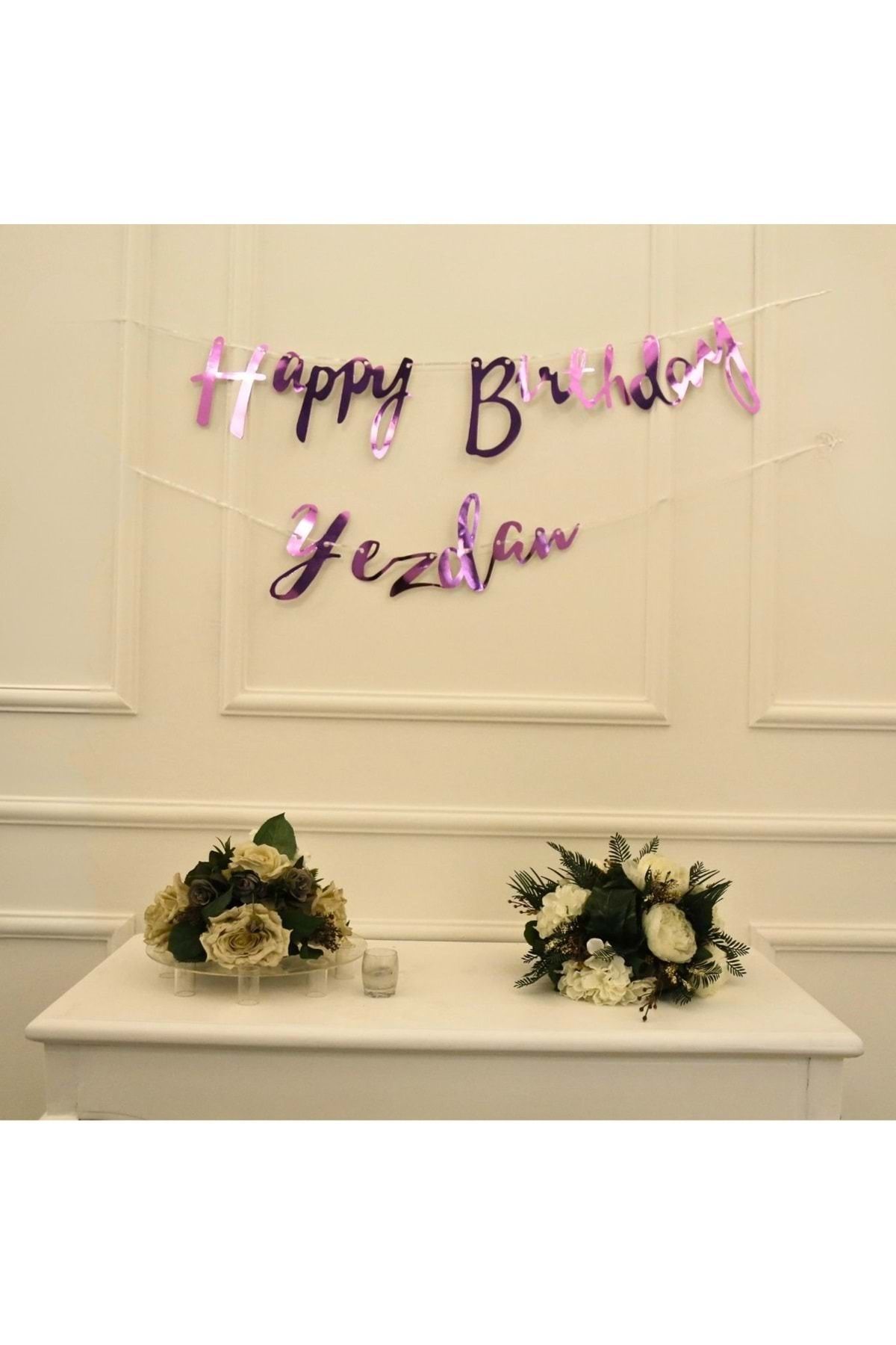 Organizasyon Pazarı Kişiye Özel Pembe Renkli Happy Birthday El Yazısı Banner