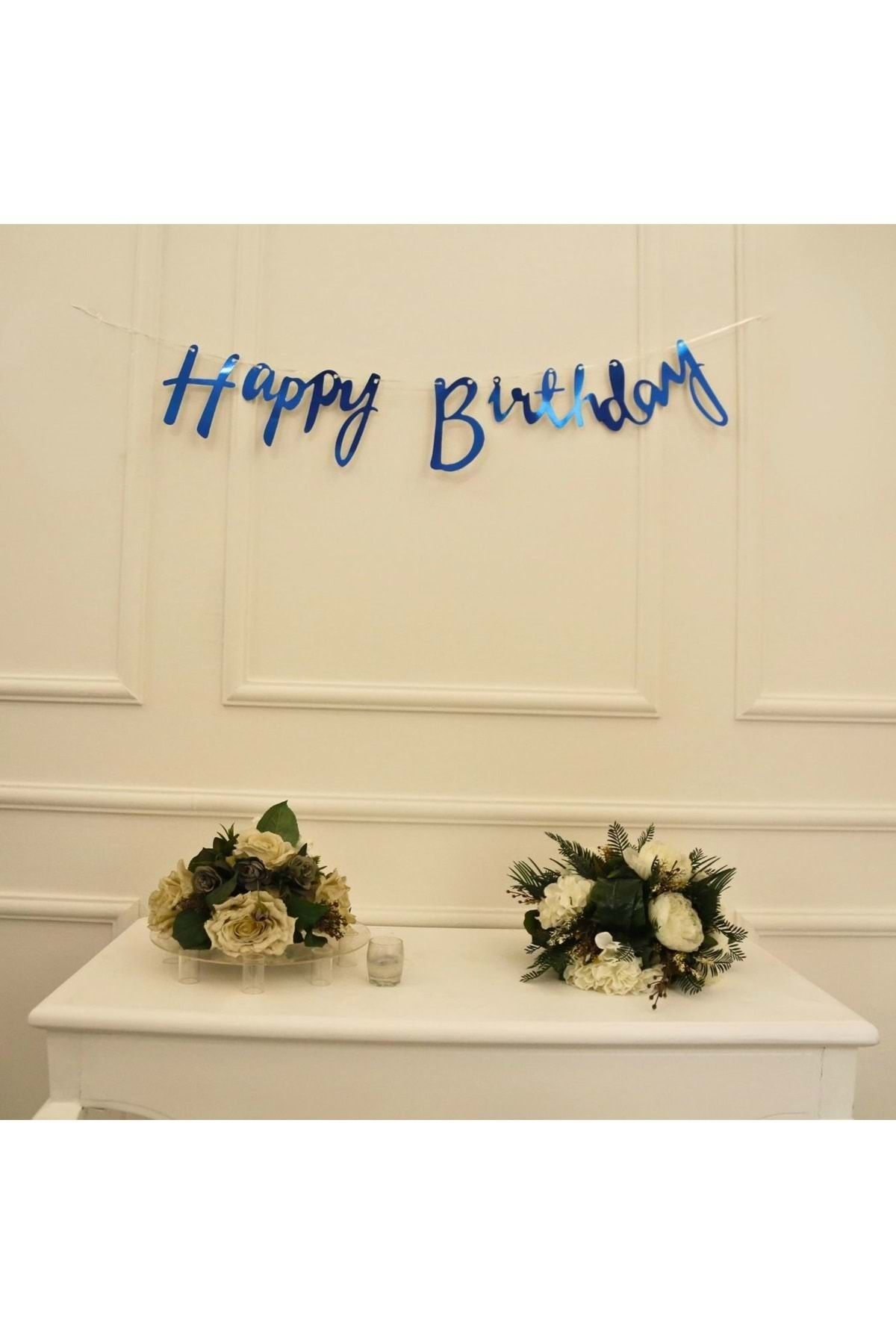 Organizasyon Pazarı Mavi Renkli Happy Birthday El Yazısı Banner