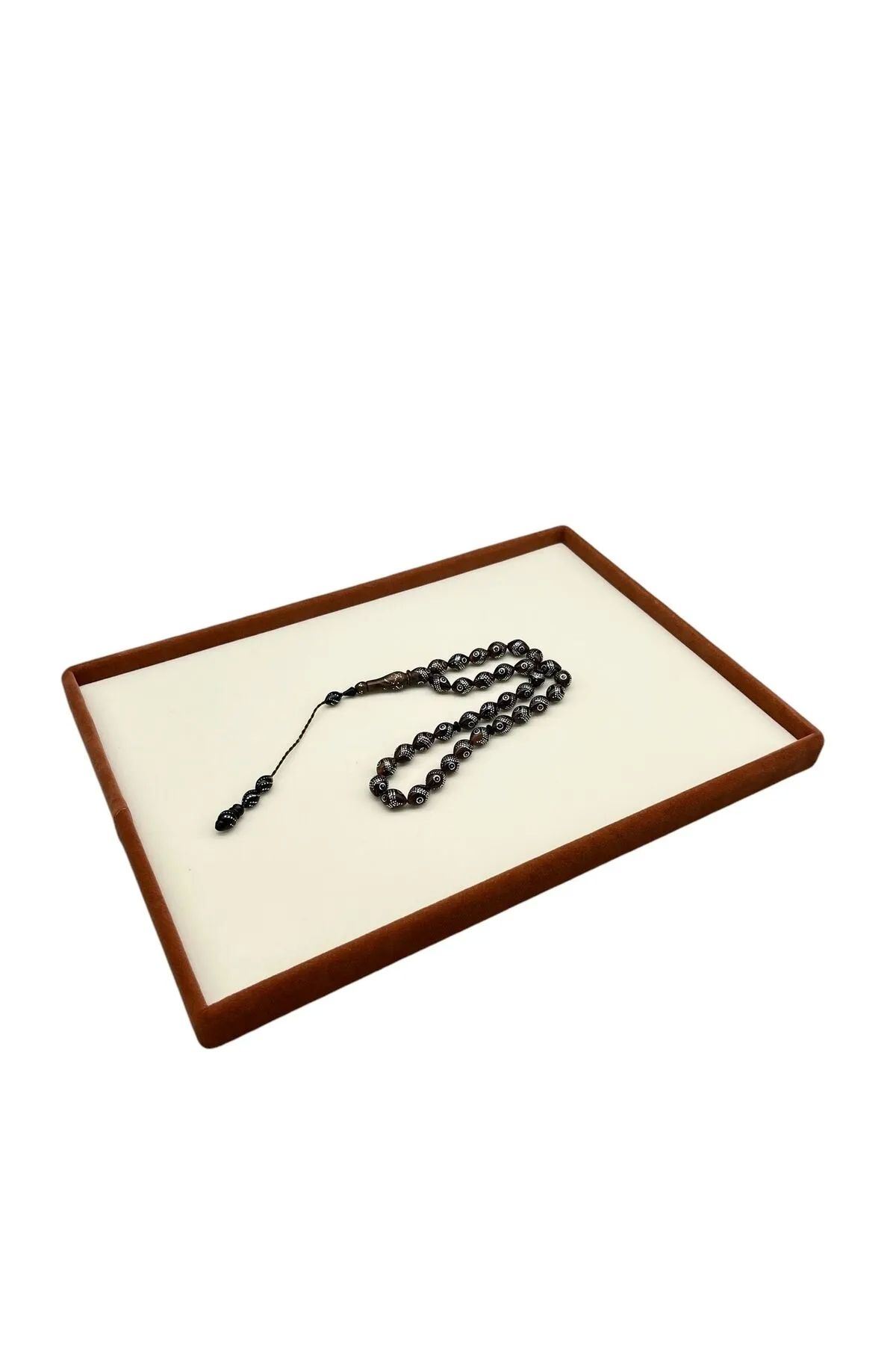 MeGass Dekor Süet Kumaş Krem-kahve Renk 34/24 Cm Takı Servis Sunum Tablası