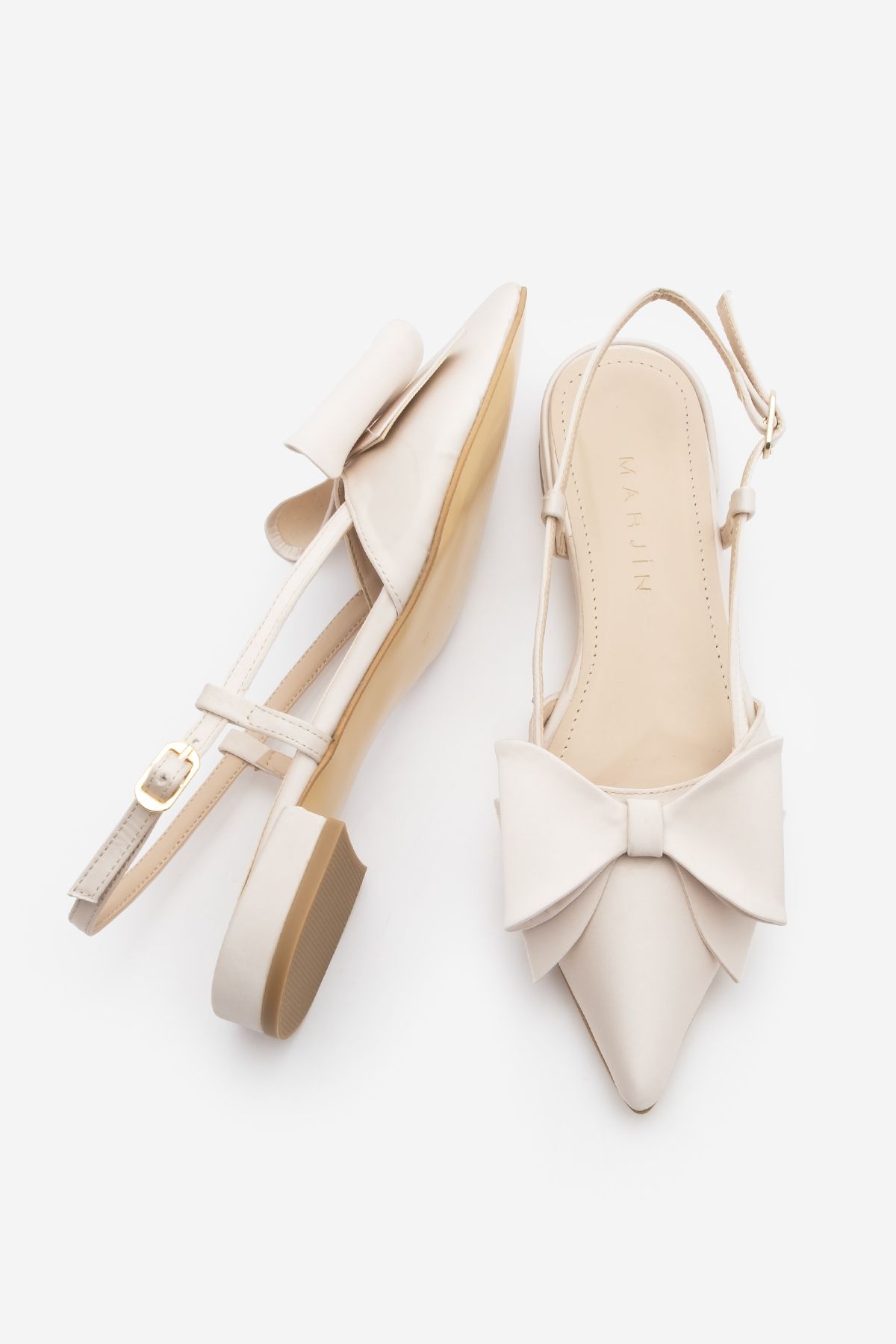 بابیت زنانه جزئیات کمان بینی در پشت ساتن BALKET MONVI BEIGE Marjin