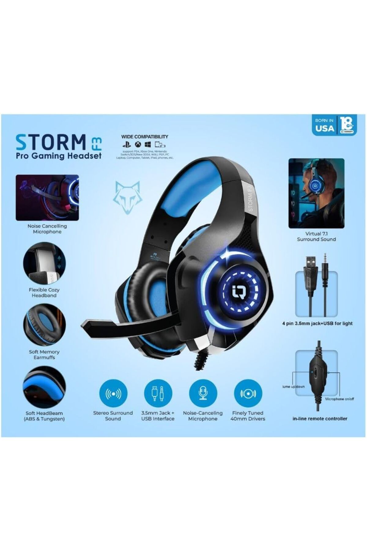 IQ TOUCH-Wired PRO Gaming Headset with Microphone, Remote Controller, 3.5mm Input Jack Headphone 3