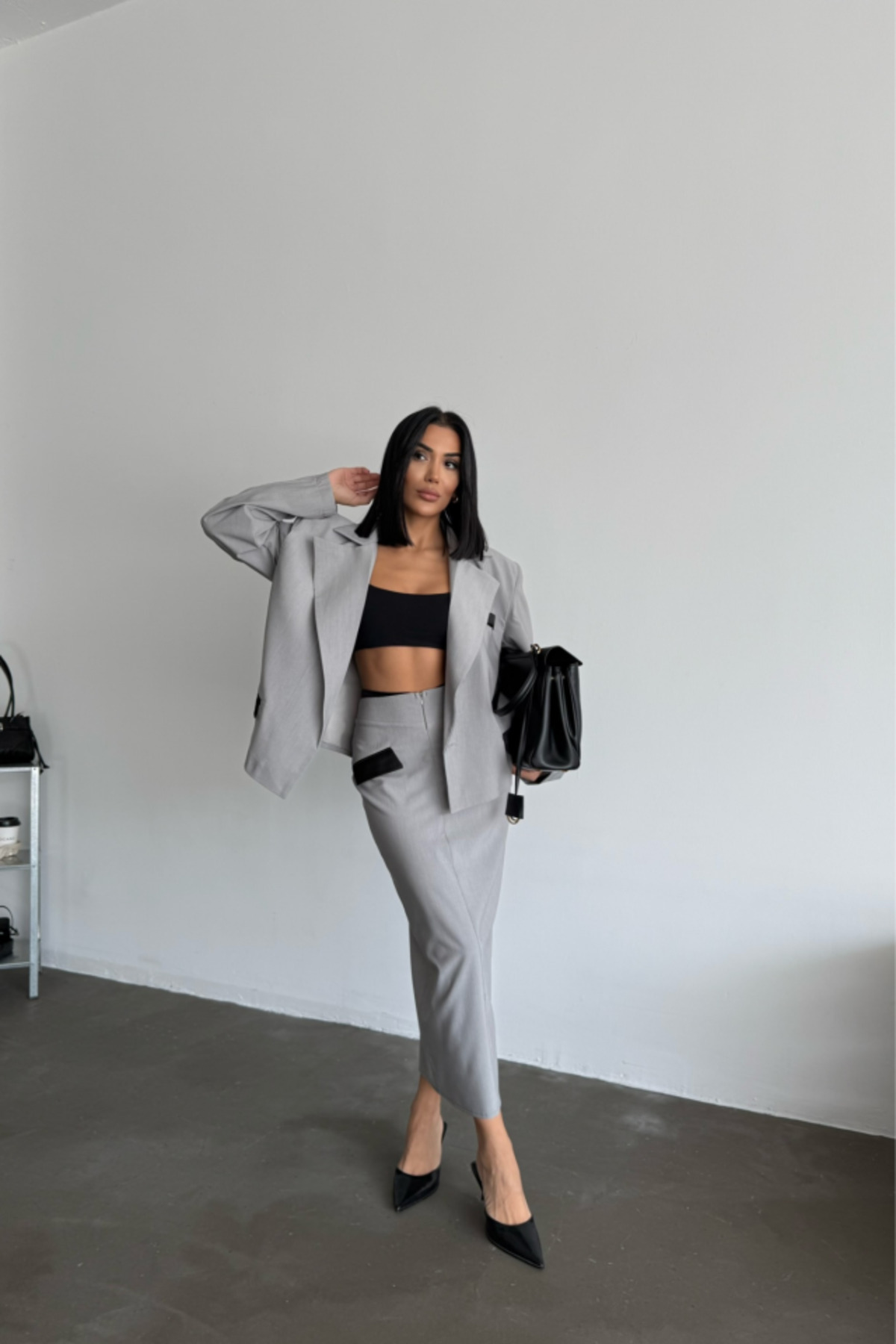 Aymood-Gray Crop Jacket - Skirt Set 4