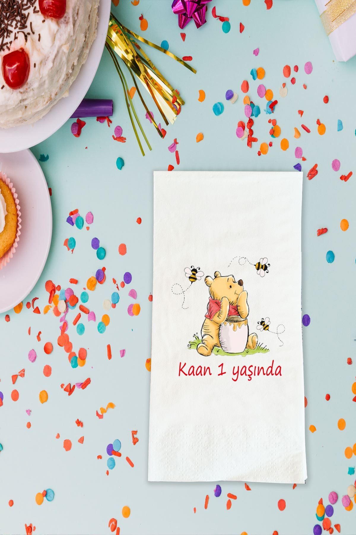 Atölye Mi Winnie The Pooh Baskılı Peçete İsme Özel Doğum Günü Peçetesi 20 Adet