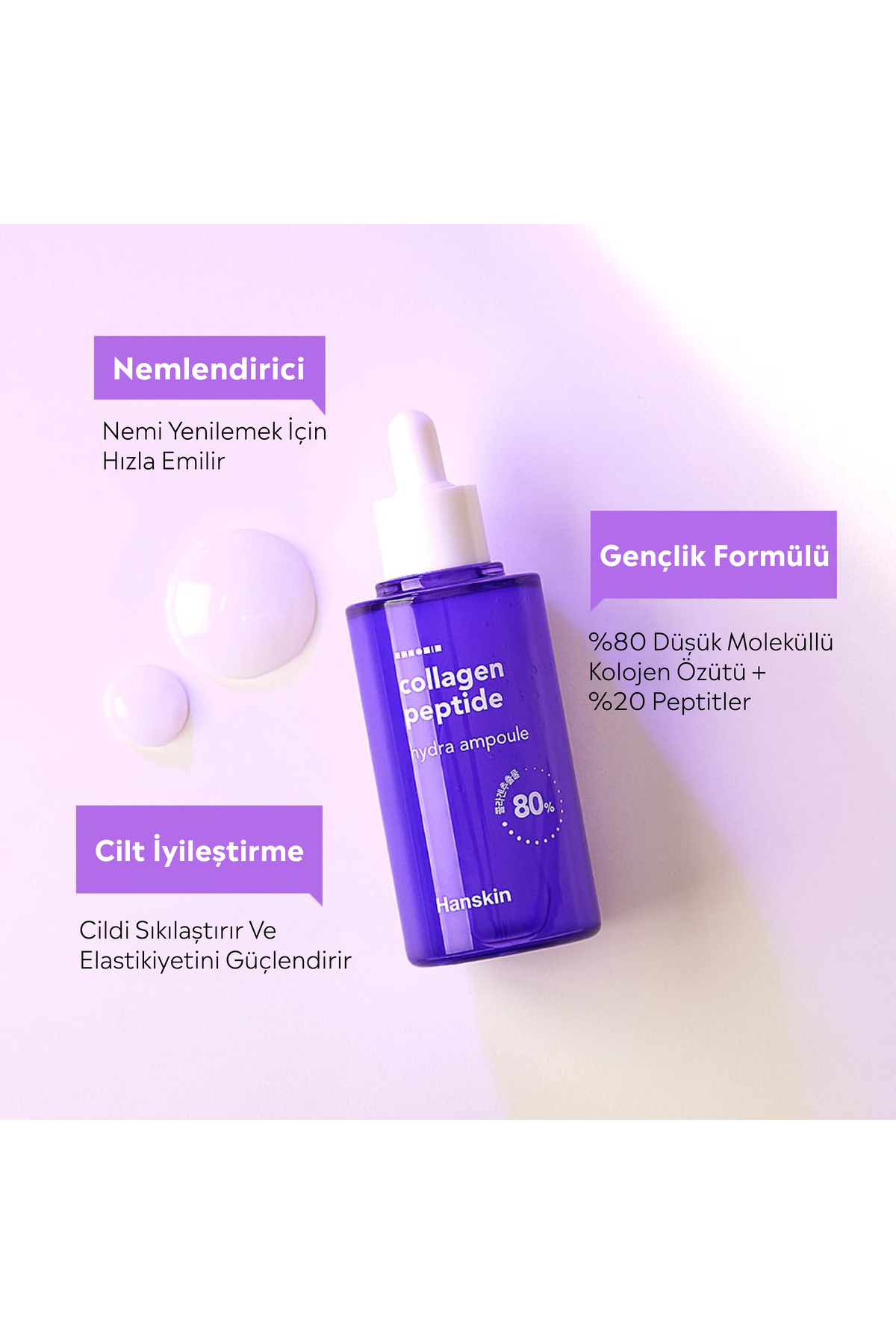 Collagen Peptide Hydra Ampul-yüz Serumu %80 Kolajen Ve 20 Çeşit Peptit/yaşlanma Karşıtı 90ml — collagenampul — تصویر 3 از 6