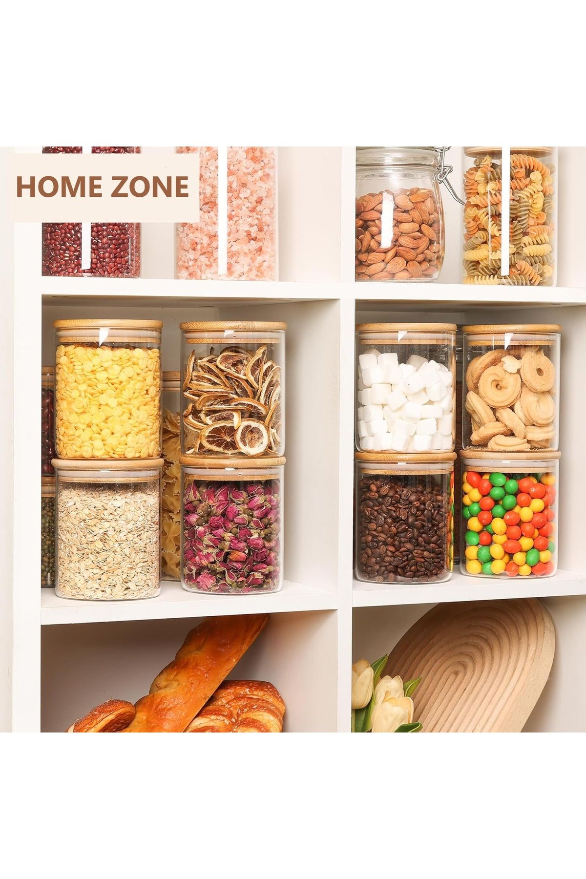 Home Zone-Set of 6, 750 ml Round Storage Jars with Lids or Spice, Coffee Jar, Tea and Sugar Container 6
