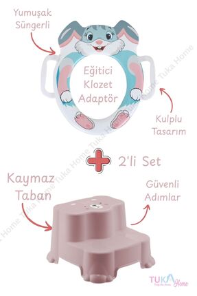 Tuka Home Çocuk Bebek Klozet Adaptörü Süngerli Yumuşak Tavşan Desenli ve Katl...