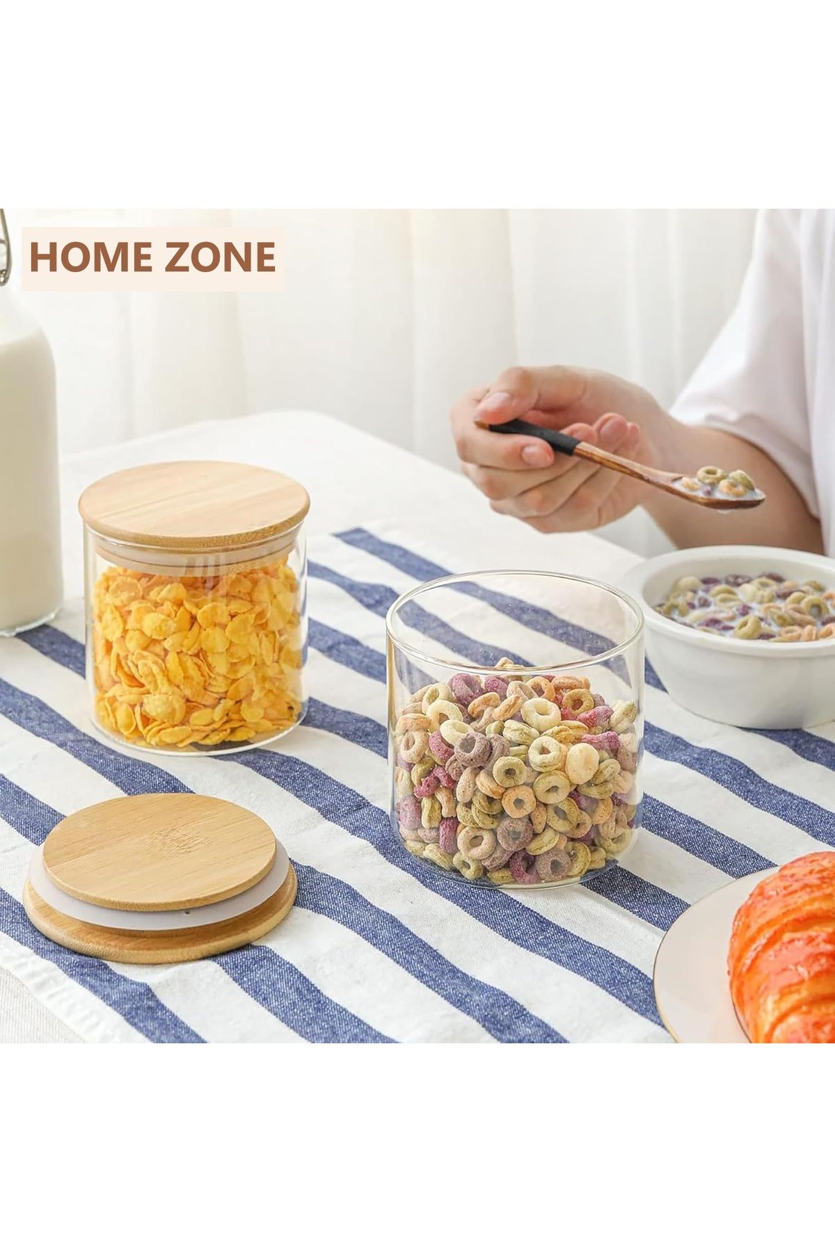 Home Zone-Set of 6, 600 ml Round Storage Jars with Lids for Spice, Coffee Jar, Tea and Sugar Container 6