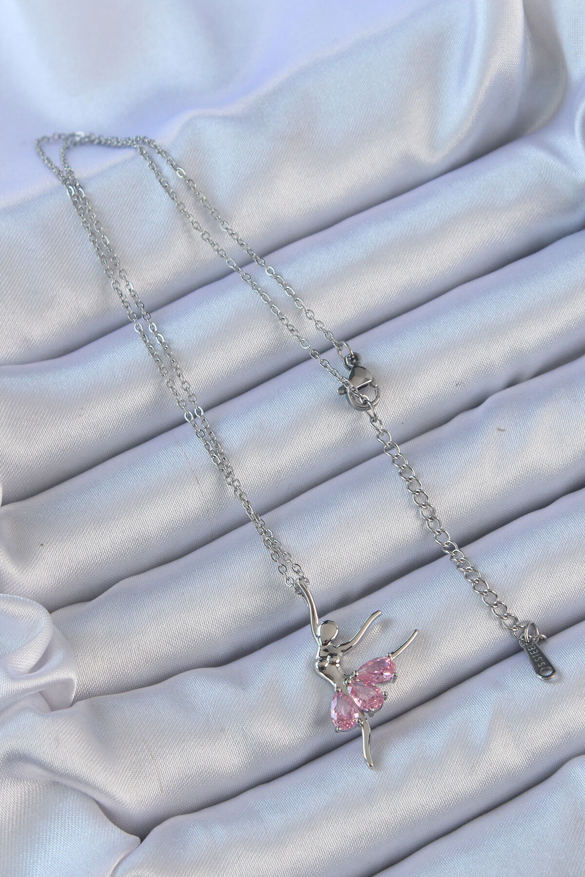 Skygo-316L Silver Ballerina Necklace with Pink Zirconia - Tj-Bko9138 2