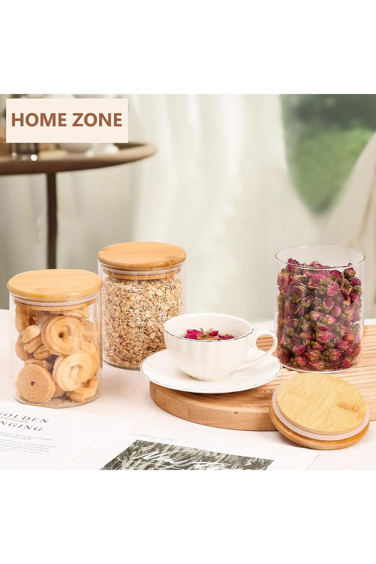Home Zone-Set of 6, 750 ml Round Storage Jars with Lids or Spice, Coffee Jar, Tea and Sugar Container 5
