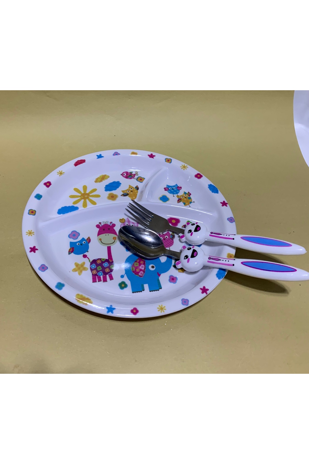 abnturk Çocuk Bölmeli Beyaz Renk Mama Tabağı Seti 3’Lü Çocuk Yemek Takımı Set fotoğrafı 2 (önizleme)