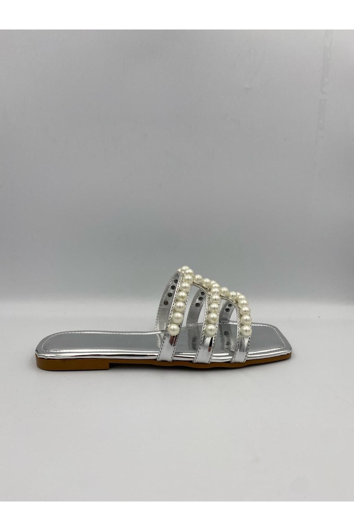 Ömer Ediz Shoes-Perpa Pearl Detailed Transparent Banded Women's Slippers – Summer Flat Sandals 5