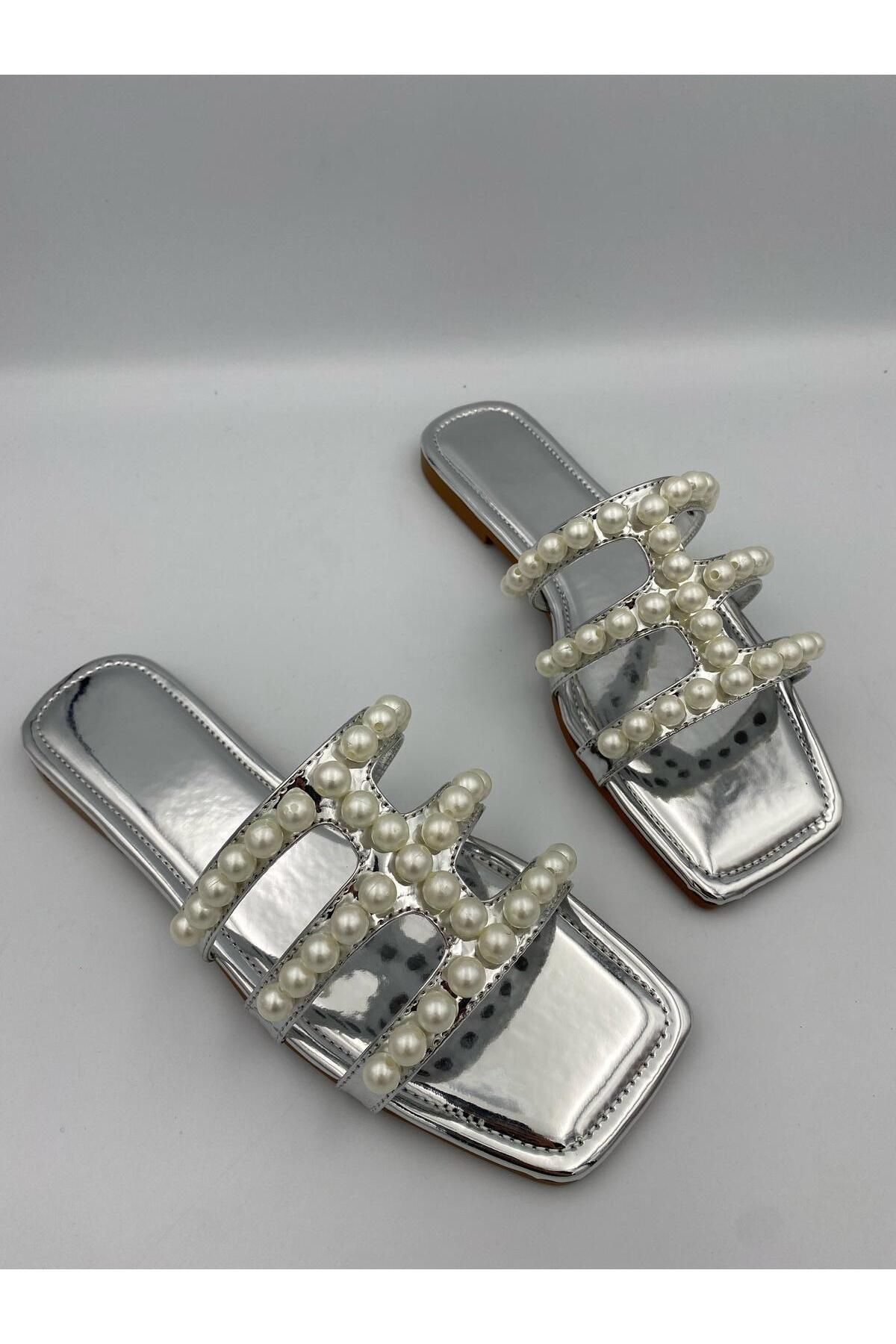 Ömer Ediz Shoes-Perpa Pearl Detailed Transparent Banded Women's Slippers – Summer Flat Sandals 4