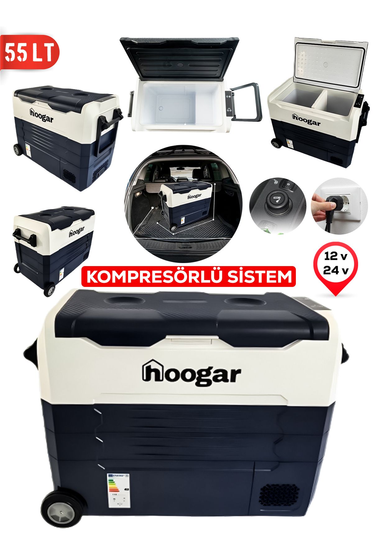 KANA Hooger German 55 LT Tekerlekli Led Ekran Karavan Tekne Tır Buzdolabı 12-24V -20 Derece Hızlı Soğutma