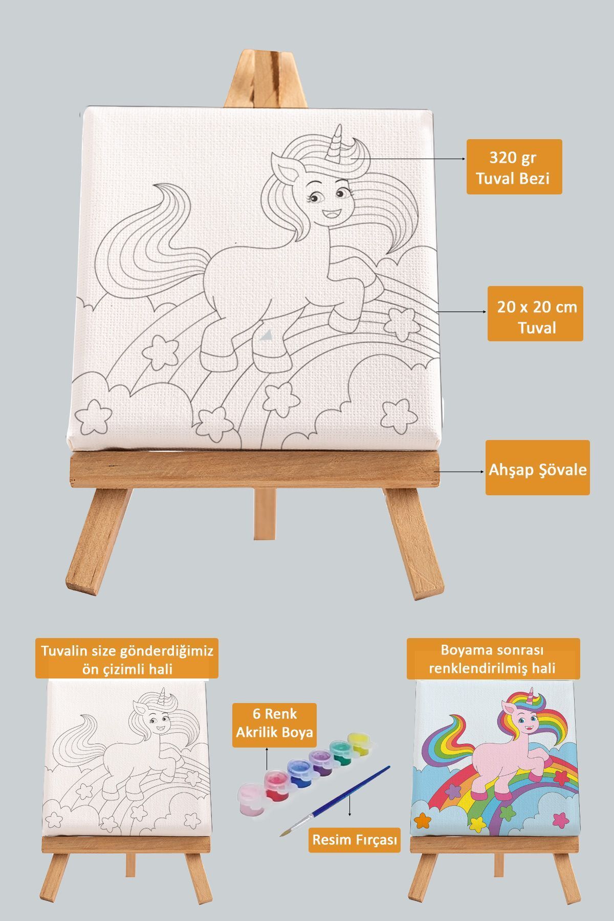 PAMUK'S DESİGN Sevimli Unicorn Kızı, Çocuk Eğitici Tuval Boyama Hobi Seti-9100