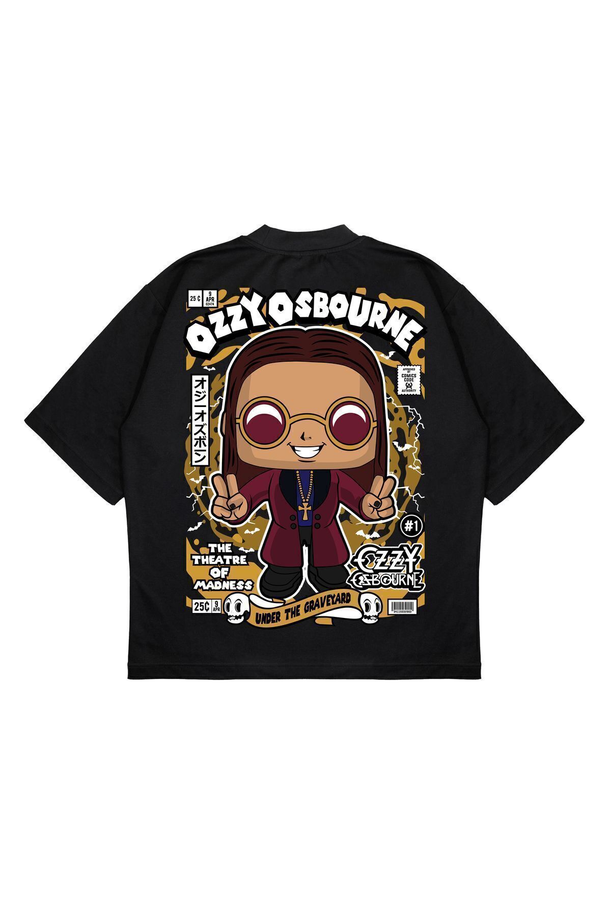 PURE EFFECT-Unisex Oversize Ozzy Osbourne Back Printed Boxy Fit Thick Fabric T-Shirt 1