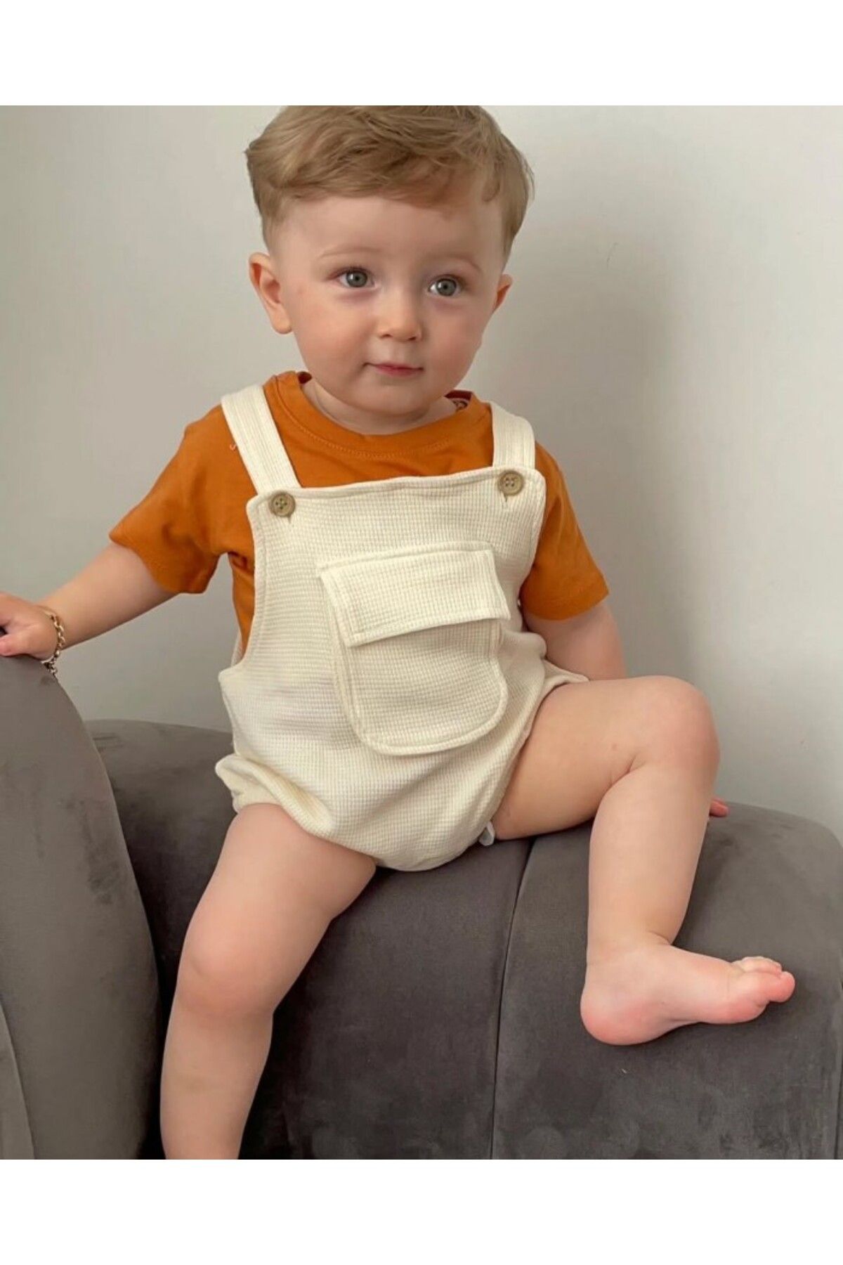 Kids Kingdom-Fenced Body Zıbir 2 Pieces Baby Daily Men's Salopet Jumpsuit with Pockets 5