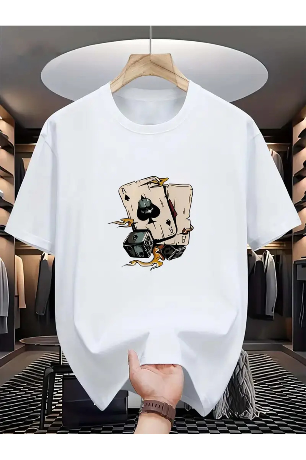 EFFRENATU Lucky Cards Printed Crew Neck Short Sleeve T-Shirt