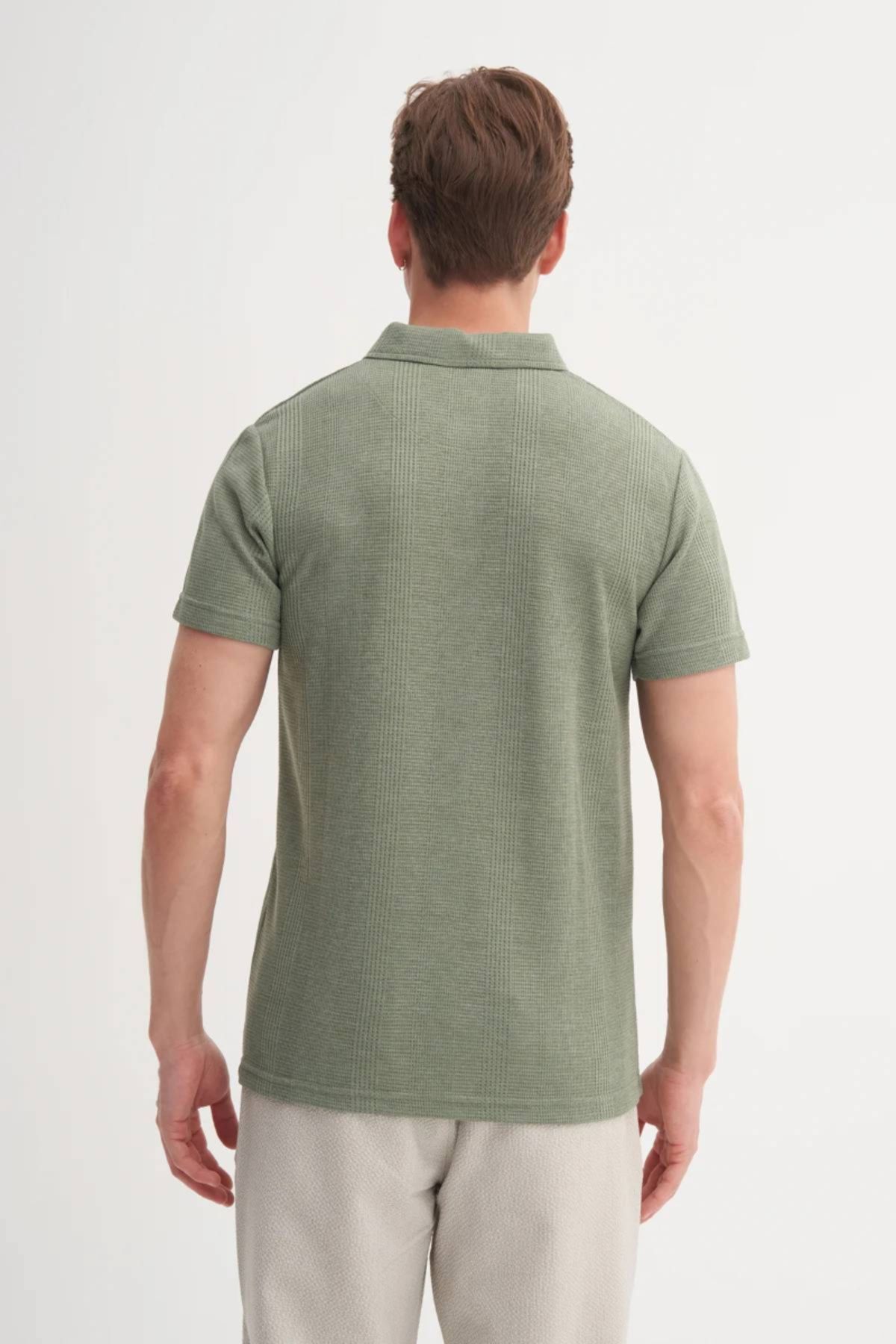 Cazador-Polo Neck Slim Fit Textured T-Shirt 4
