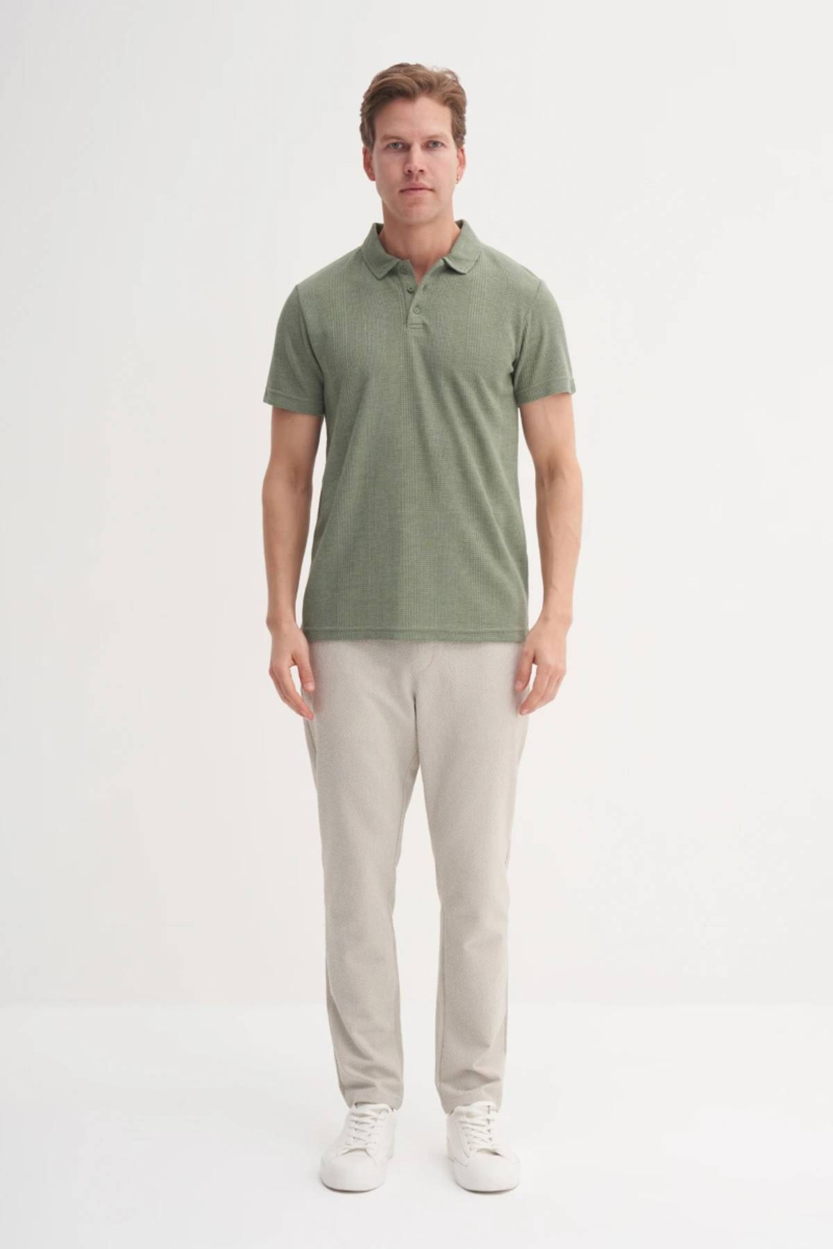 Cazador-Polo Neck Slim Fit Textured T-Shirt 3