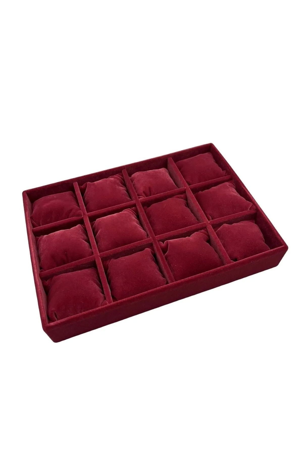 MeGass Dekor Süet Kumaş Bordo Renk 34/24 Cm 12 Yastıklı Çekmece Içi Takı Kutusu