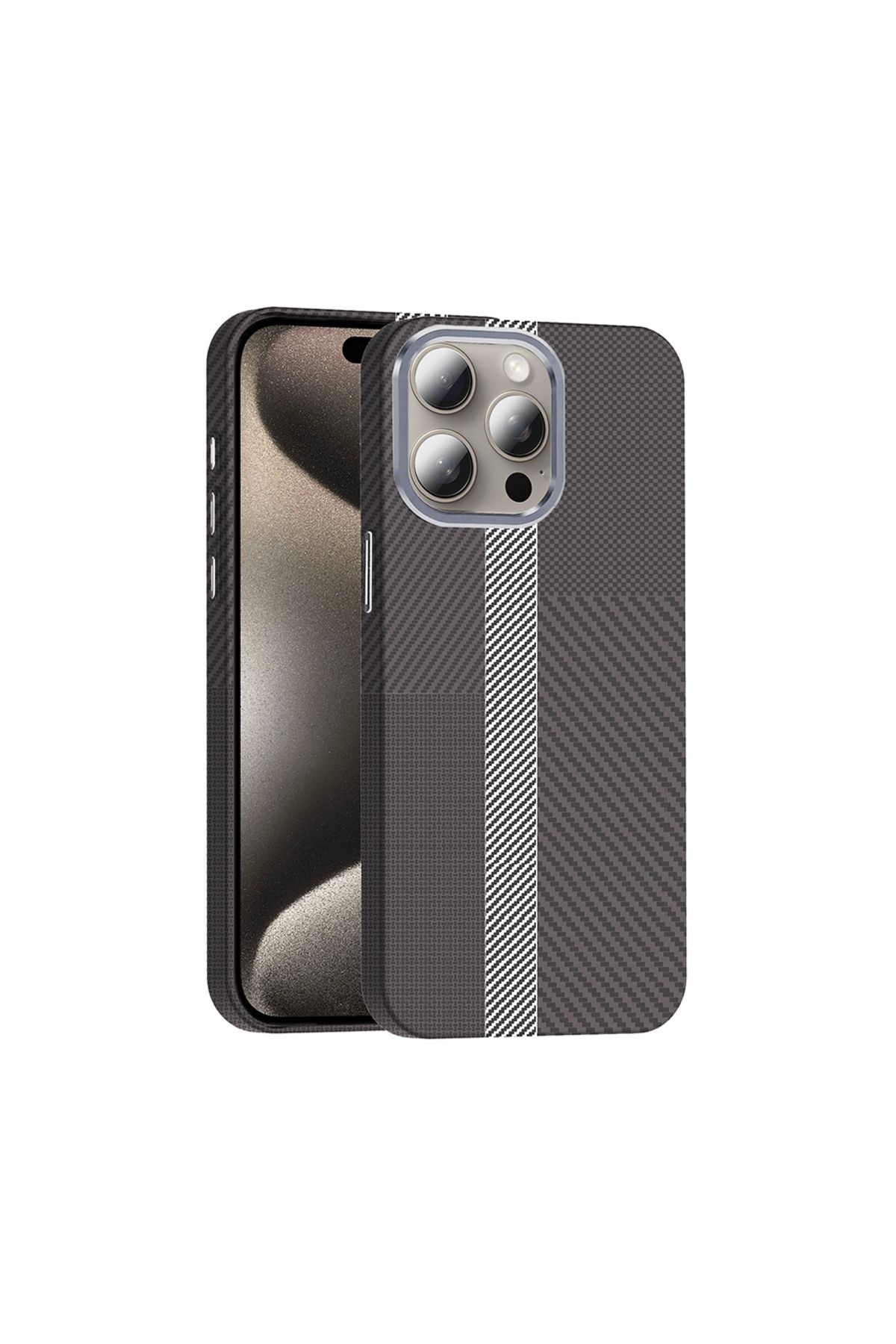 Rivor Apple iPhone 15 Pro Max Kılıf Kamera Çıkıntılı Magsafe Şarj Özellikli Karbon Fiber Görünümlü Kapak