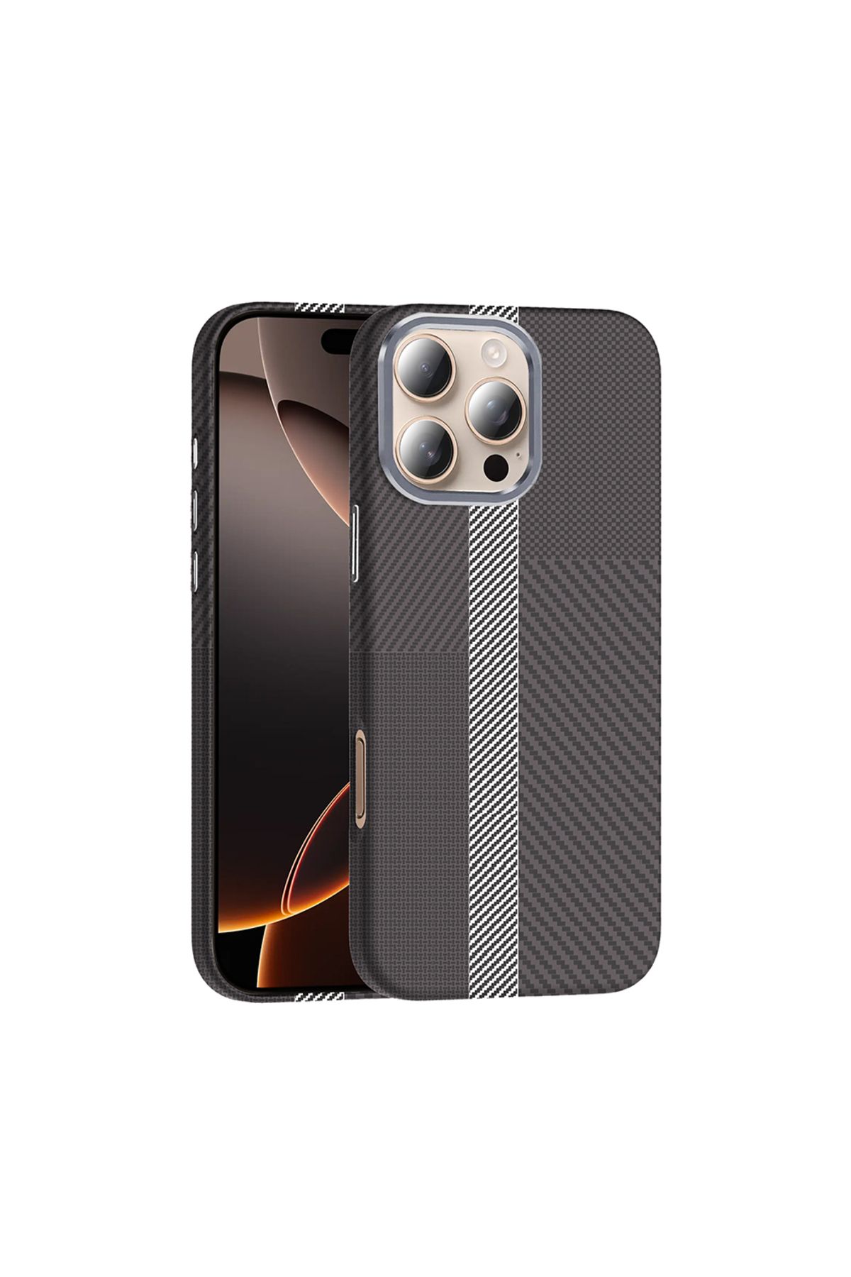 Rivor Apple iPhone 16 Pro Kılıf Kamera Çıkıntılı Magsafe Şarj Özellikli Karbon Fiber Görünümlü Kapak