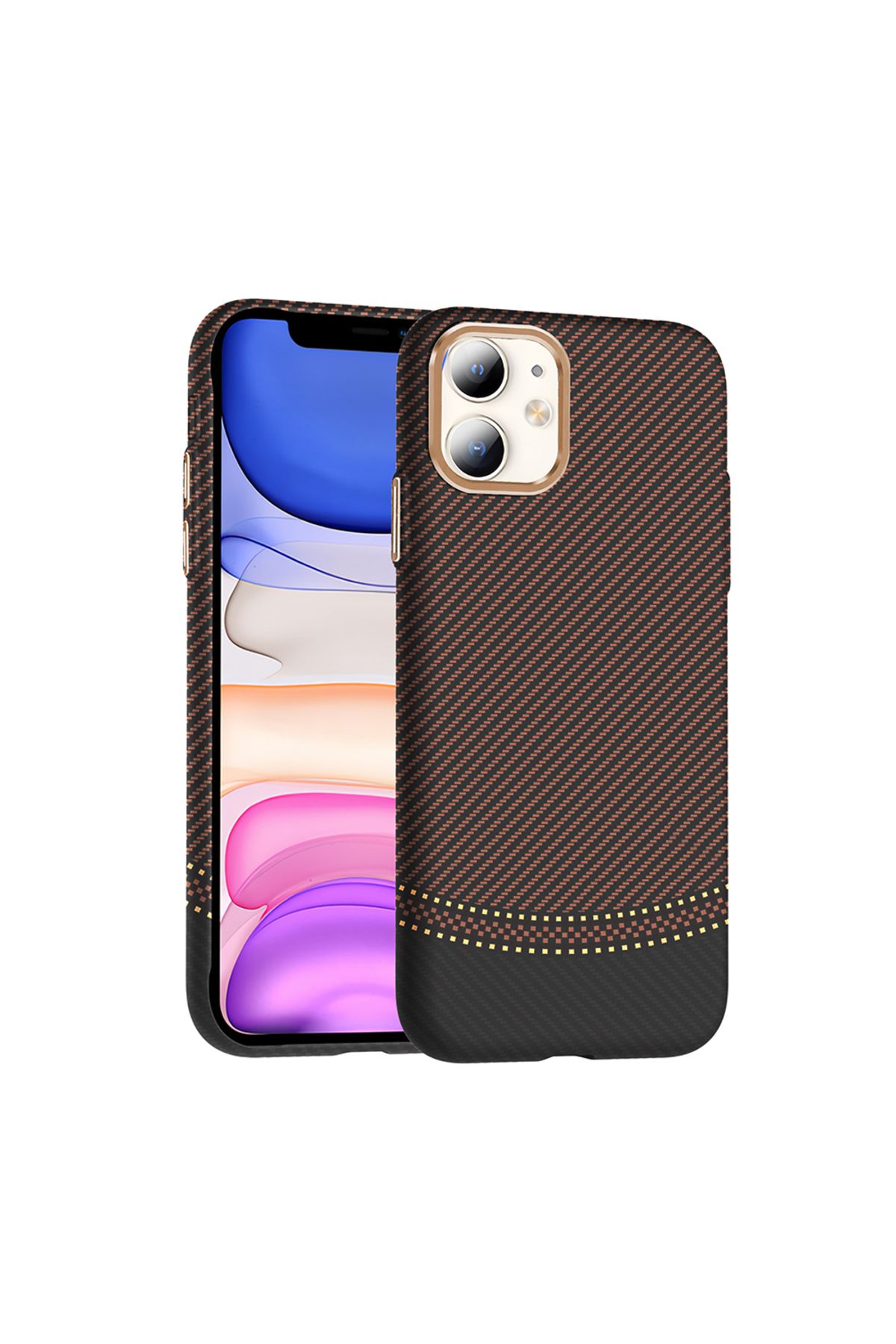 Rivor Apple iPhone 11 Uyumlu Kılıf Kamera Çıkıntılı Magsafe Şarj Özellikli Karbon Fiber Görünümlü Kapak