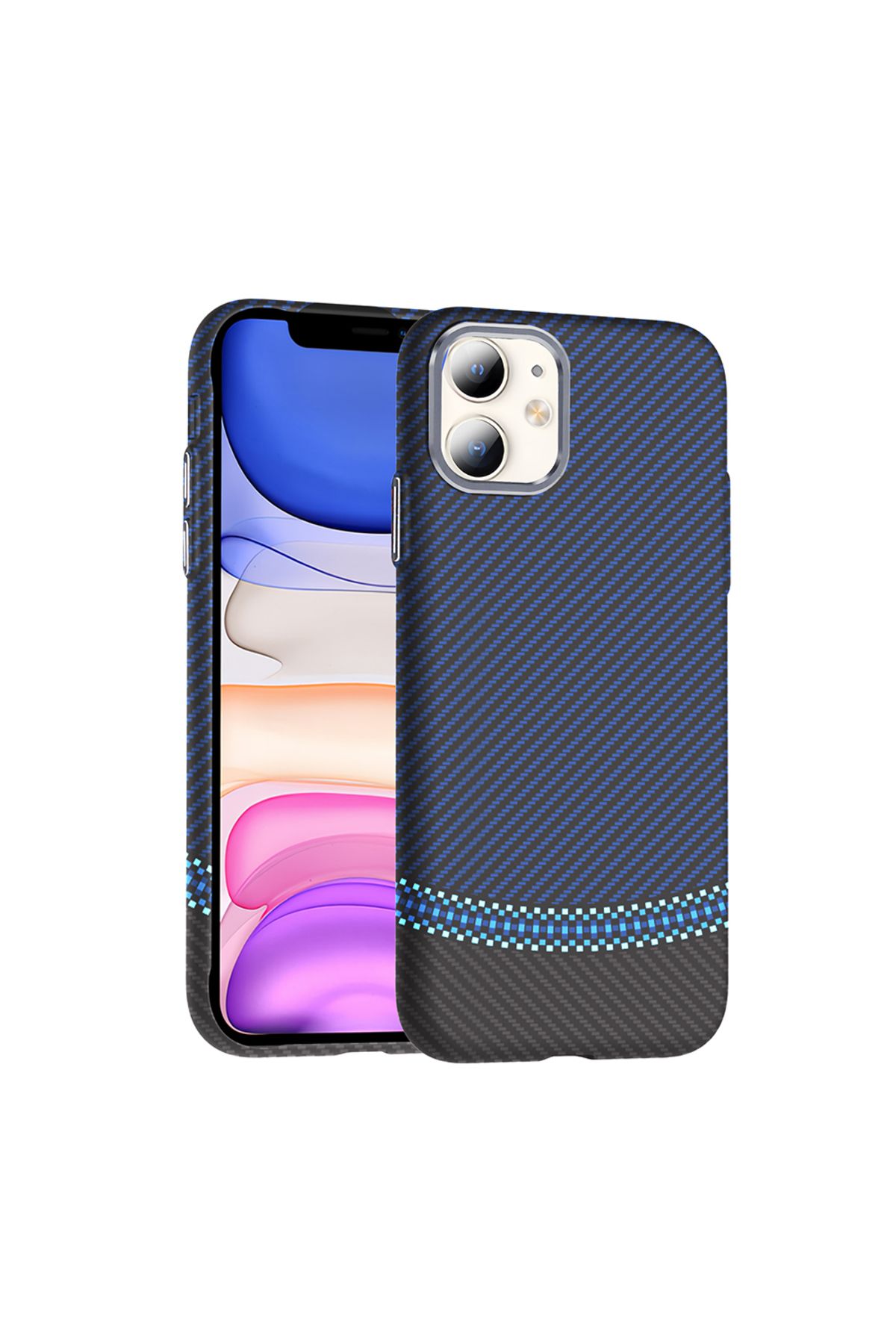 Rivor Apple iPhone 11 Uyumlu Kılıf Kamera Çıkıntılı Magsafe Şarj Özellikli Karbon Fiber Görünümlü Kapak